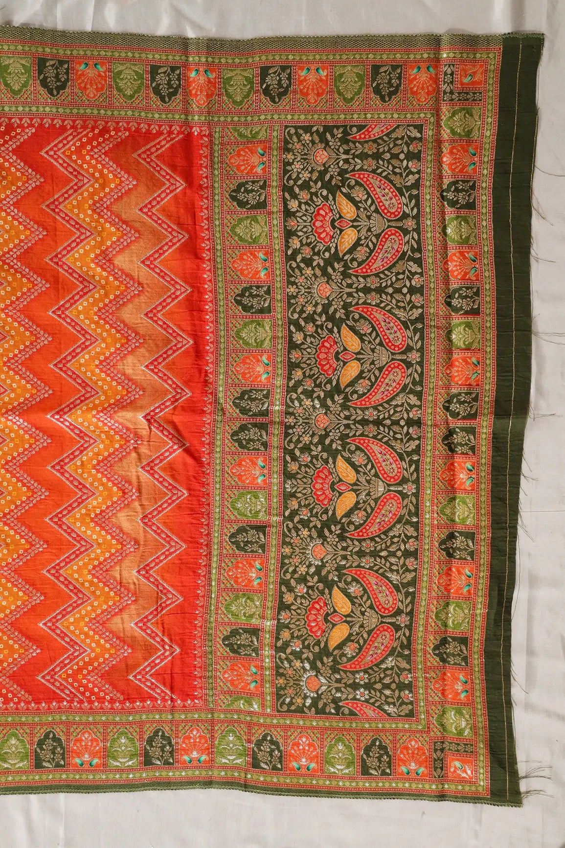 Orange Pure Viscose Dola Silk Jacquard Print Dupatta