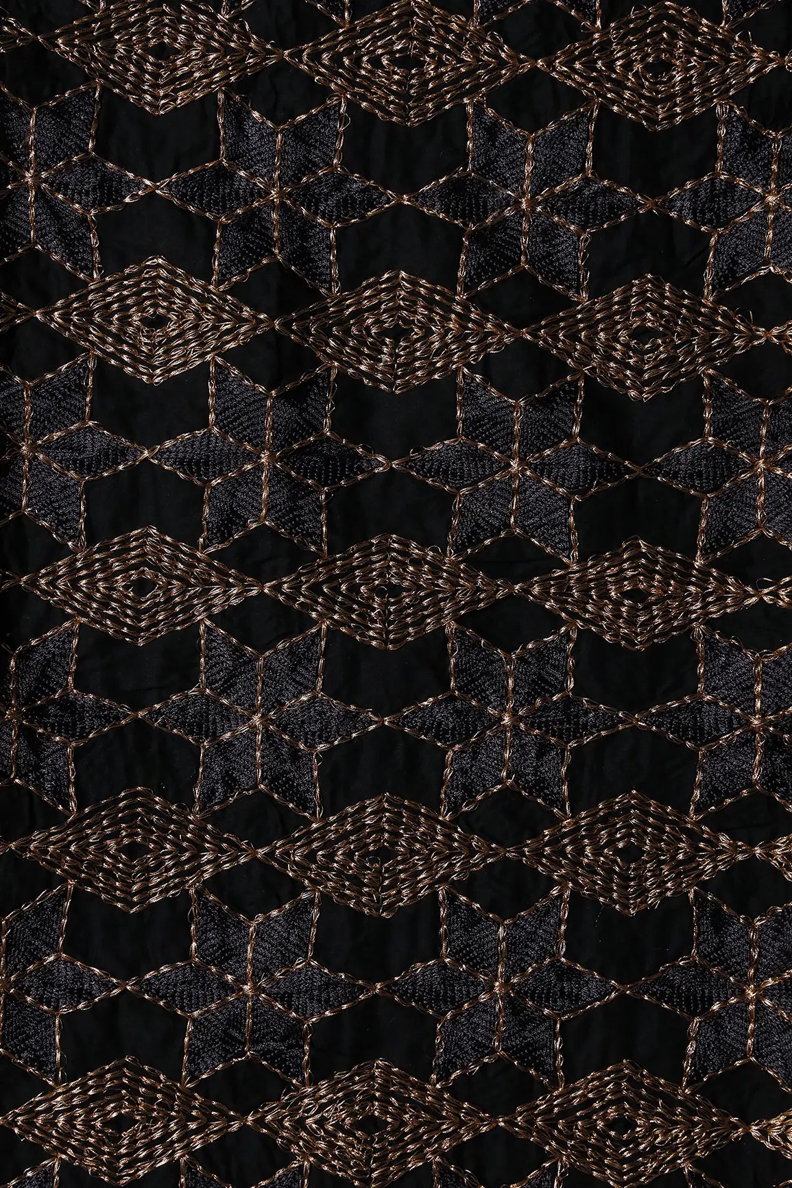 0.75 Meter Cut Piece Of Gold Zari Geometric Embroidery Work On Black Cotton Fabric