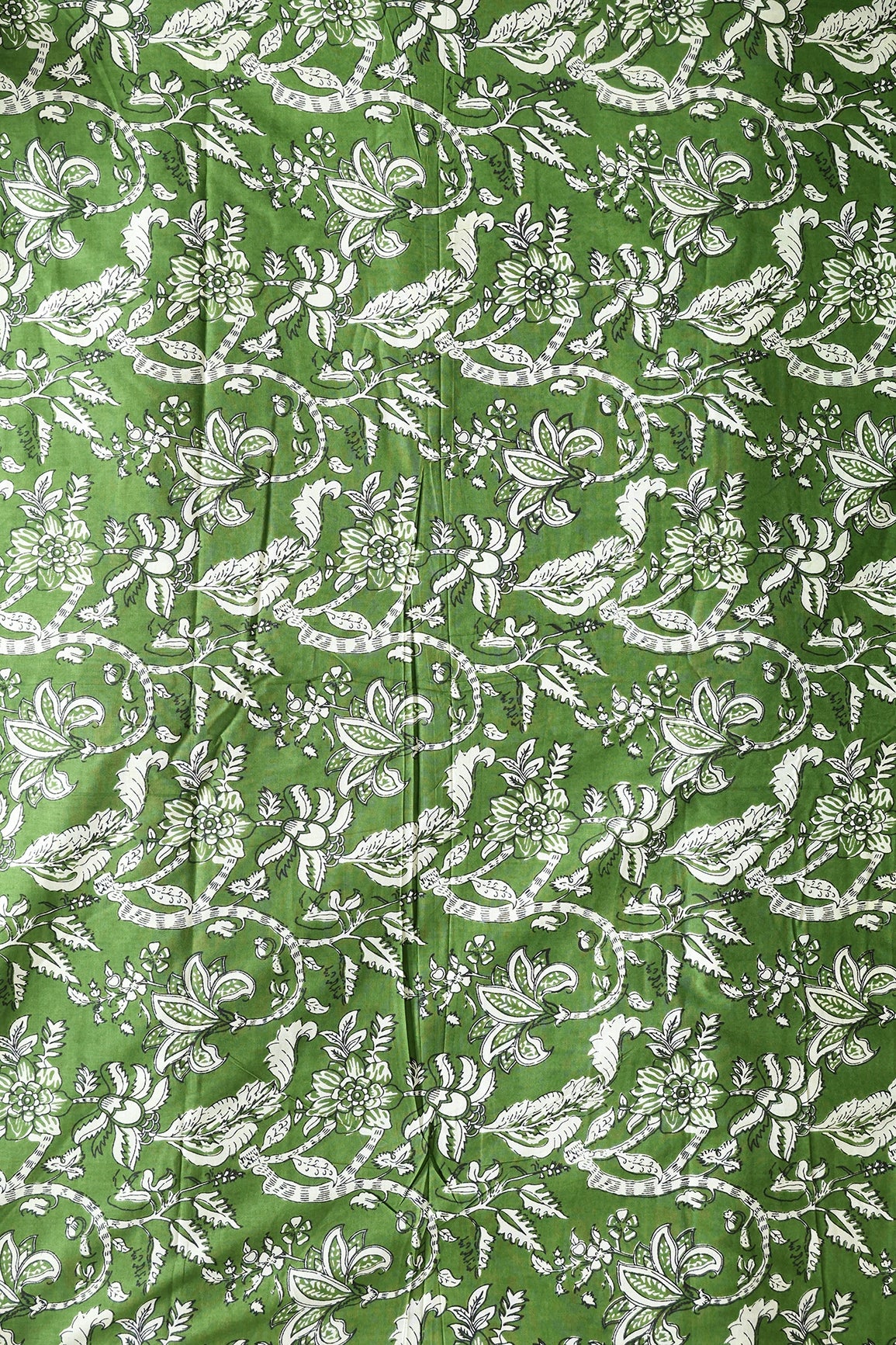 Dark Olive And Cream Floral Print On Pure Cotton Fabric