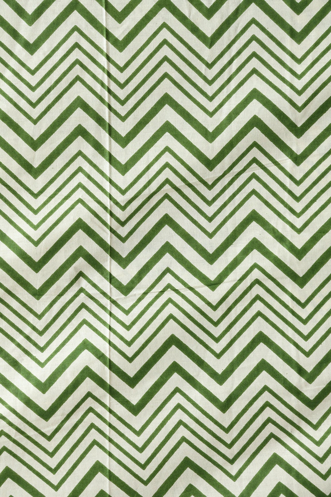 Dark Olive And Cream Chevron Print On Pure Cotton Fabric