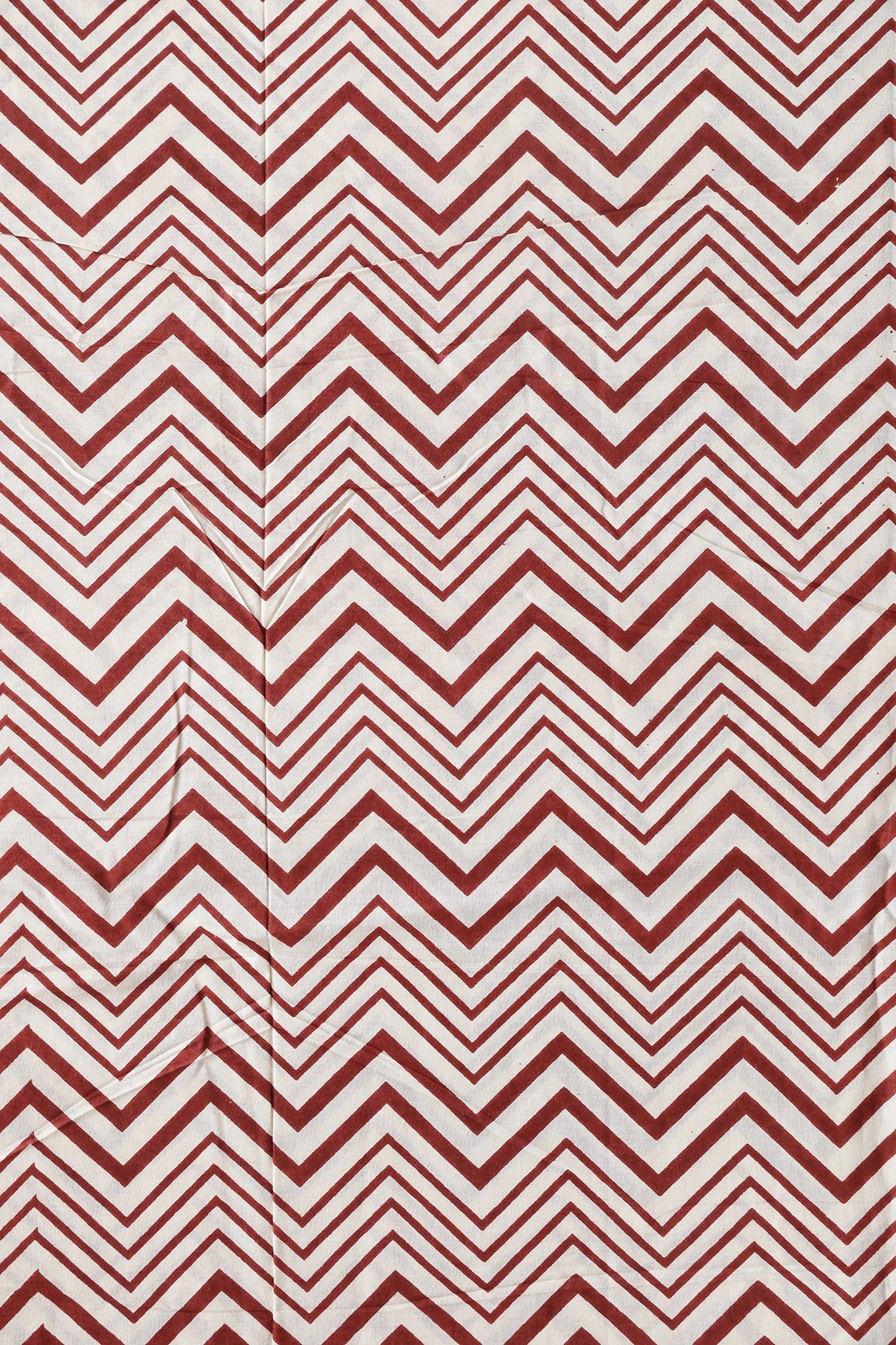 Dark Rust Brown And Cream Chevron Print On Pure Cotton Fabric
