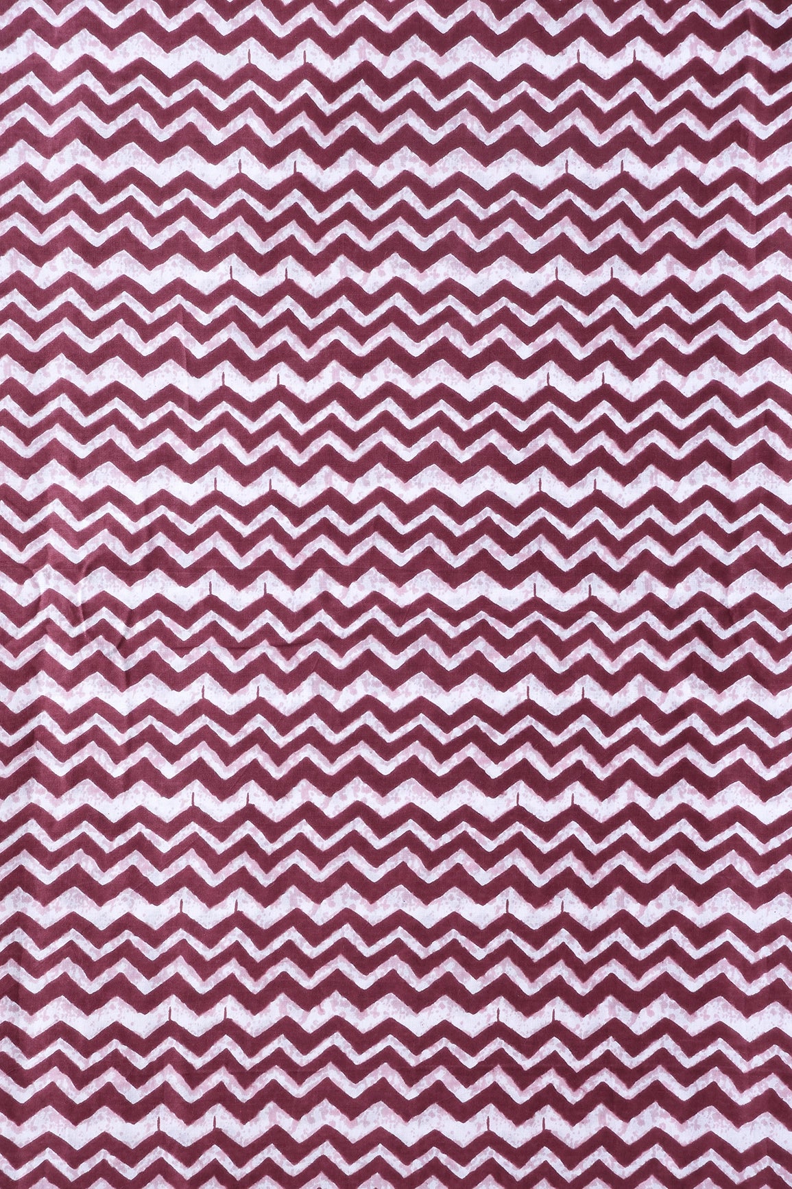 Maroon And Off White Chevron Print On Pure Cotton Fabric