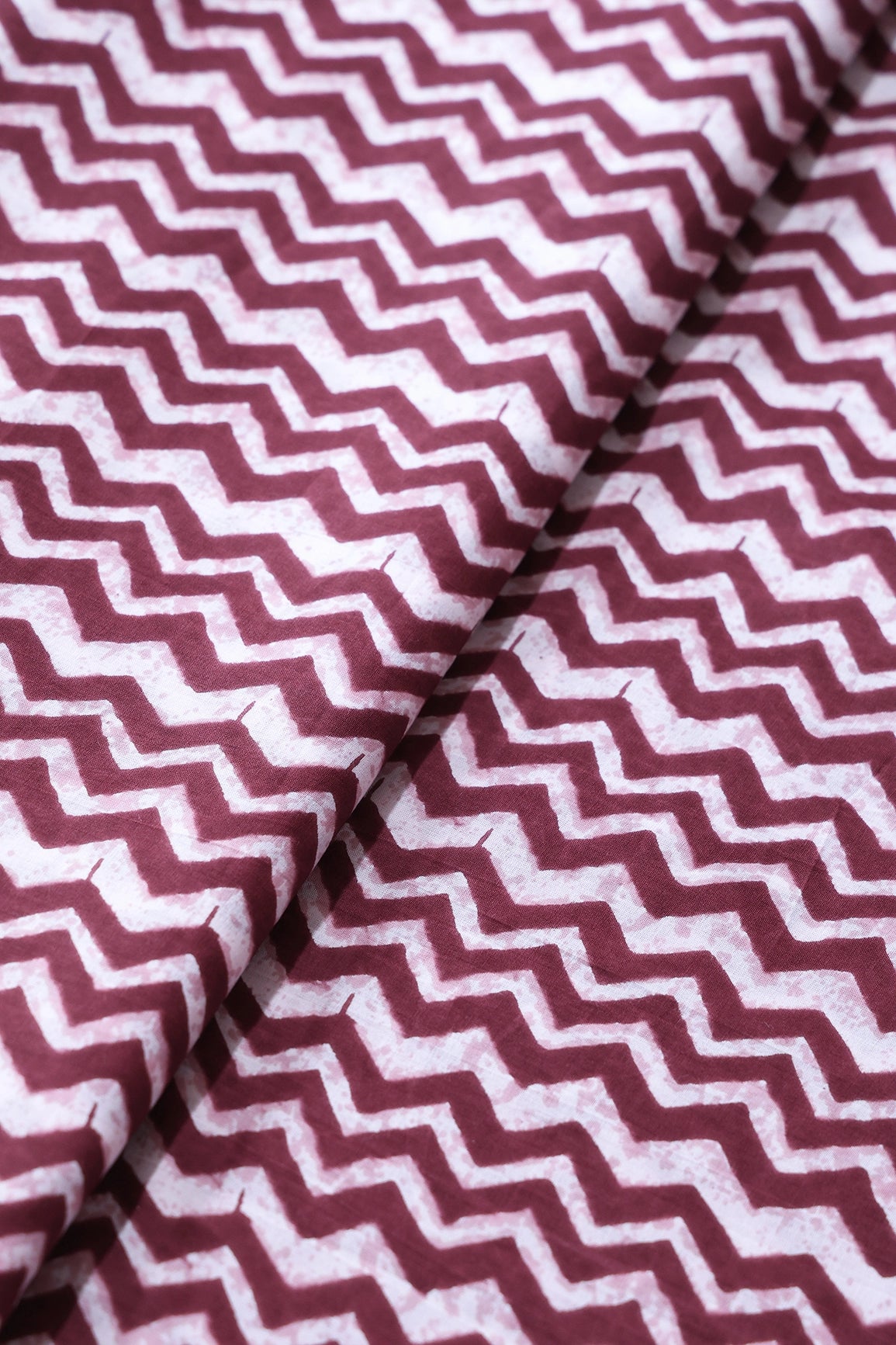 Maroon And Off White Chevron Print On Pure Cotton Fabric