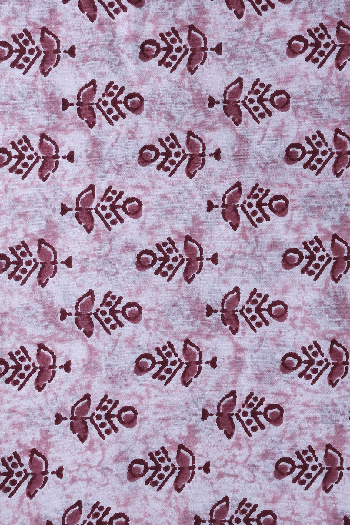 Maroon And Off White Floral Print On Pure Cotton Fabric