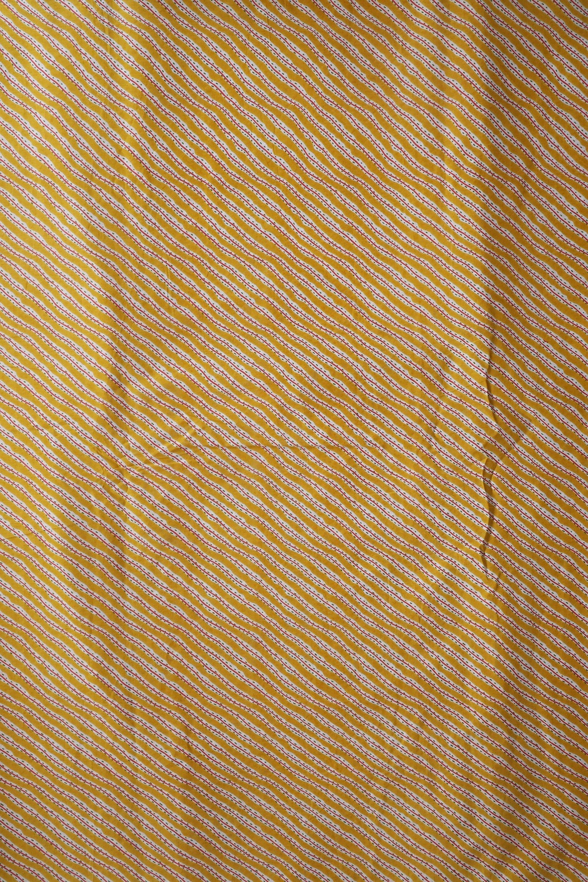 Yellow And White Stripes Print On Pure Cotton Fabric