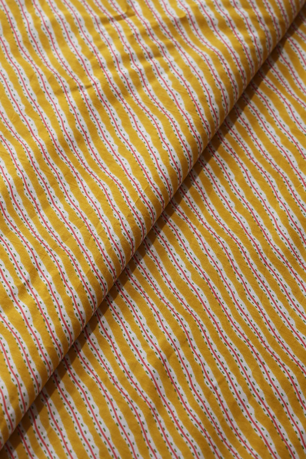 Yellow And White Stripes Print On Pure Cotton Fabric