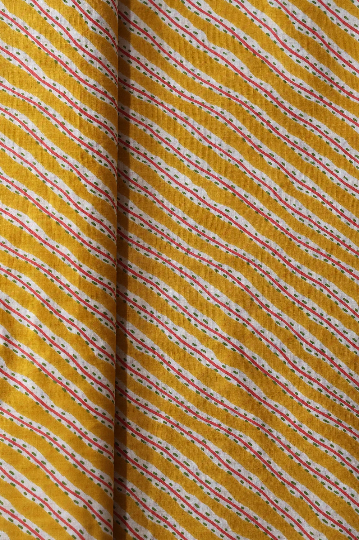 Yellow And White Stripes Print On Pure Cotton Fabric