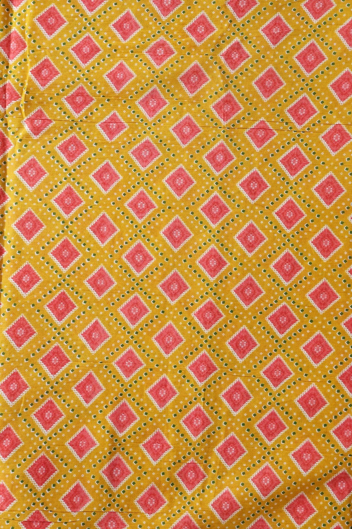 Yellow And Pink Bandhani Print On Pure Cotton Fabric