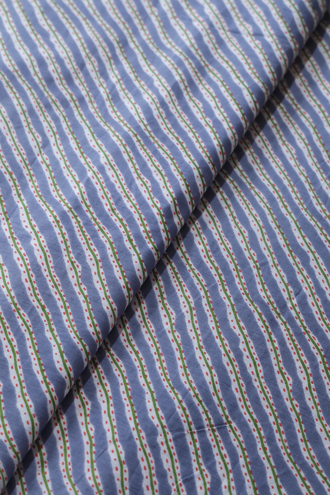 Light Blue And White Stripes Print On Pure Cotton Fabric