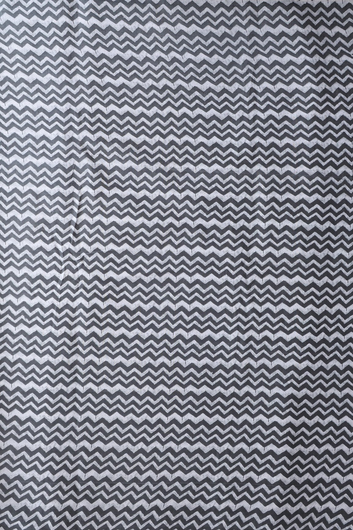 Grey And White Chevron Print On Pure Cotton Fabric