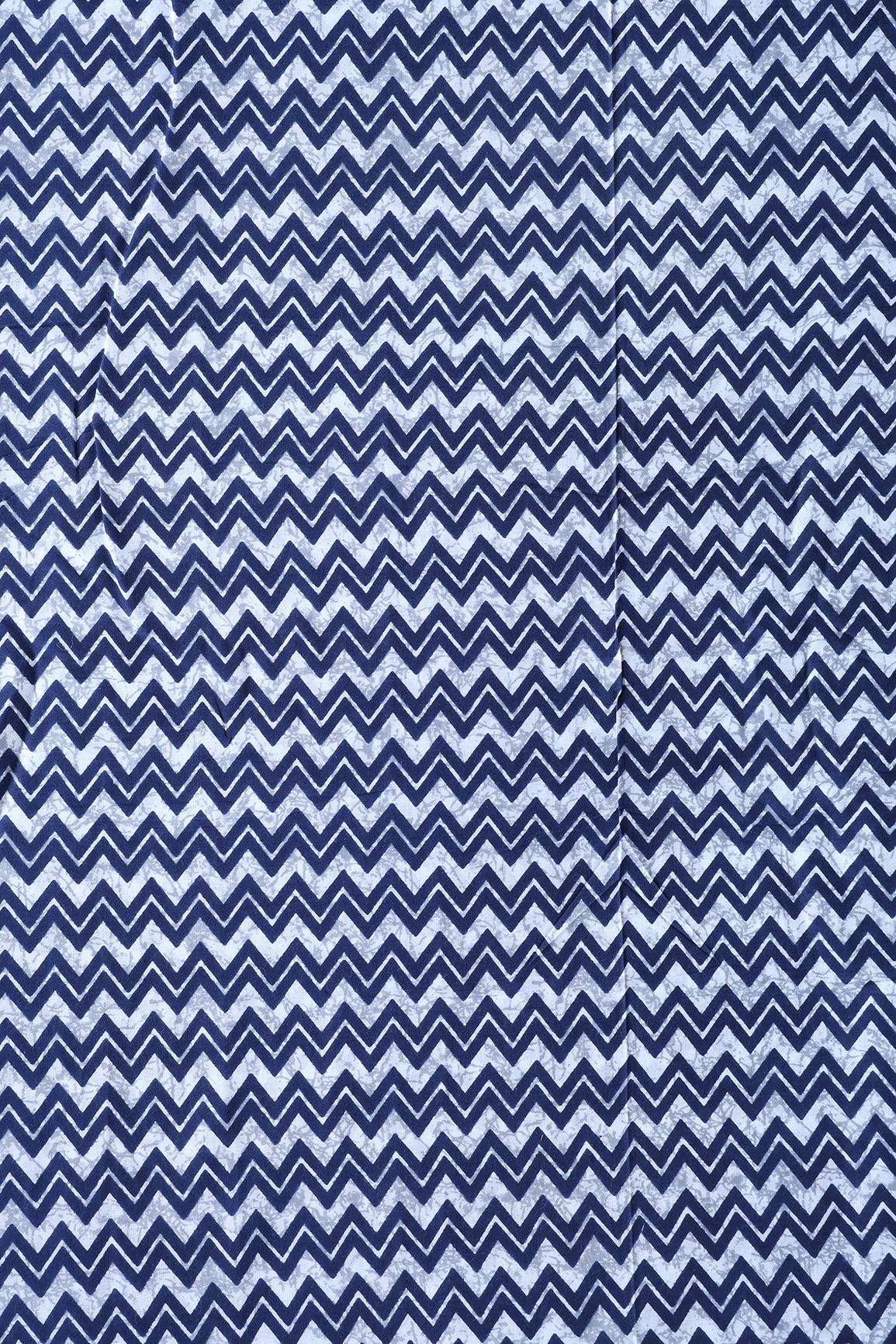 Navy Blue And White Chevron Print On Pure Cotton Fabric