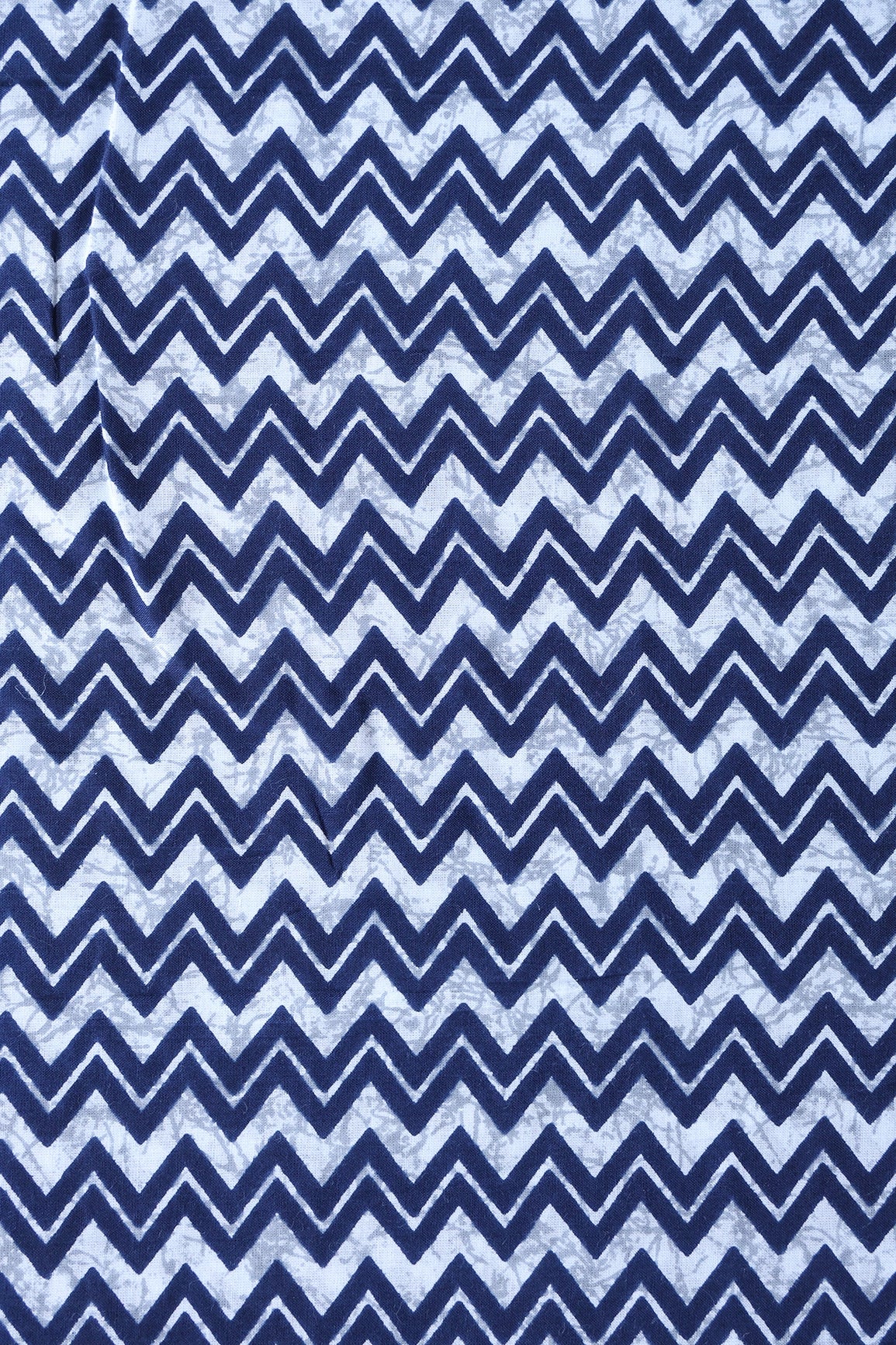 Navy Blue And White Chevron Print On Pure Cotton Fabric
