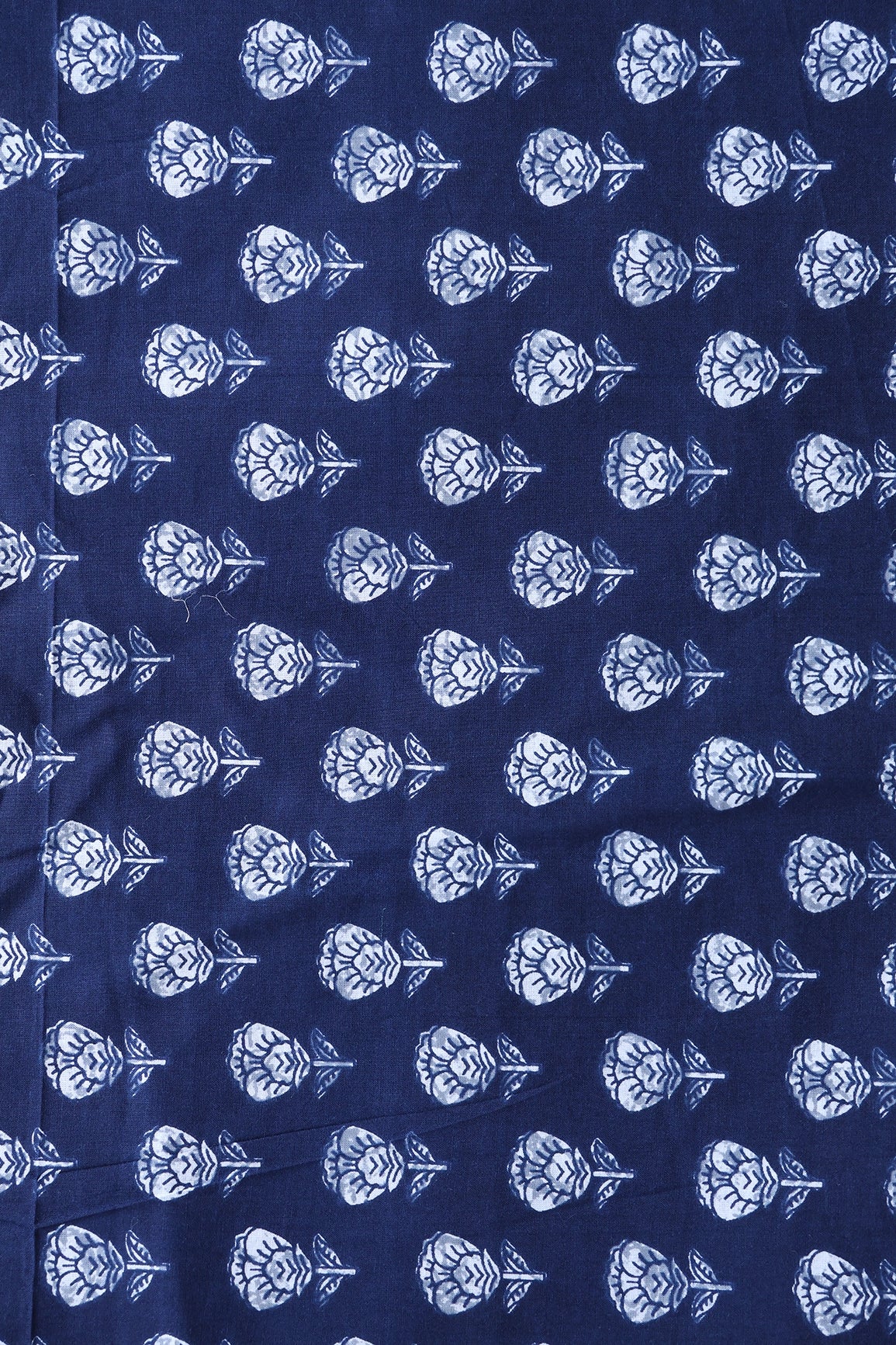 Navy Blue And White Floral Print On Pure Cotton Fabric