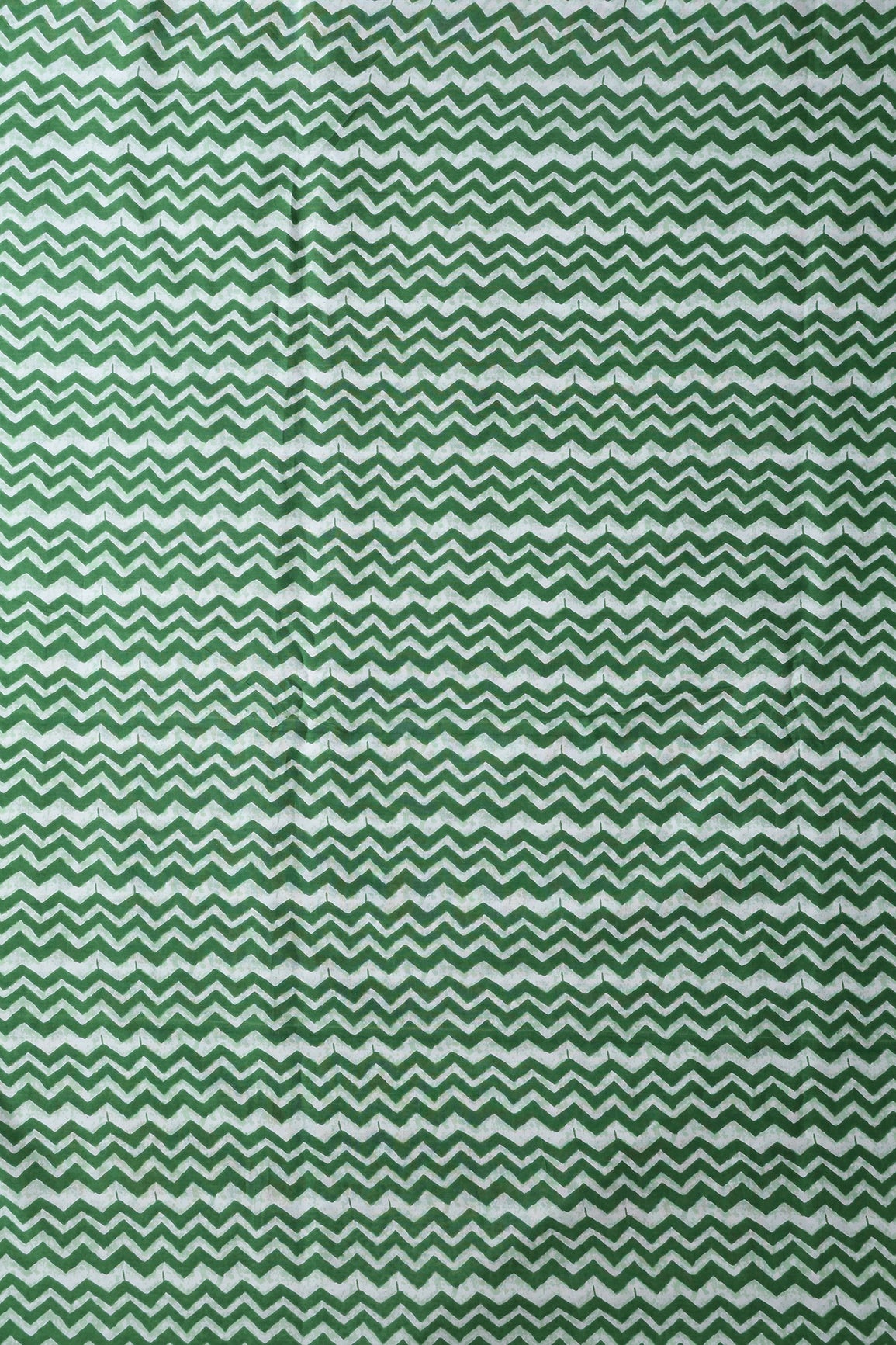 Green And Off White Chevron Print On Pure Cotton Fabric