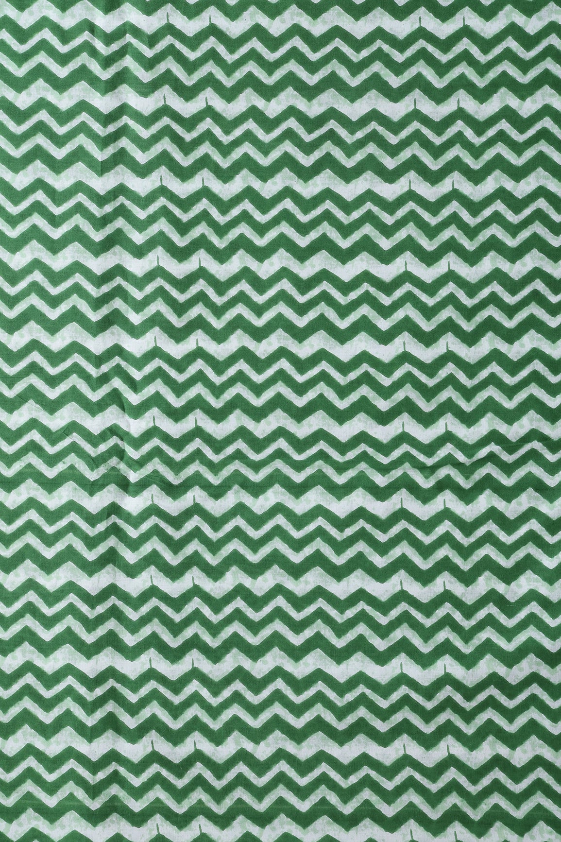 Green And Off White Chevron Print On Pure Cotton Fabric