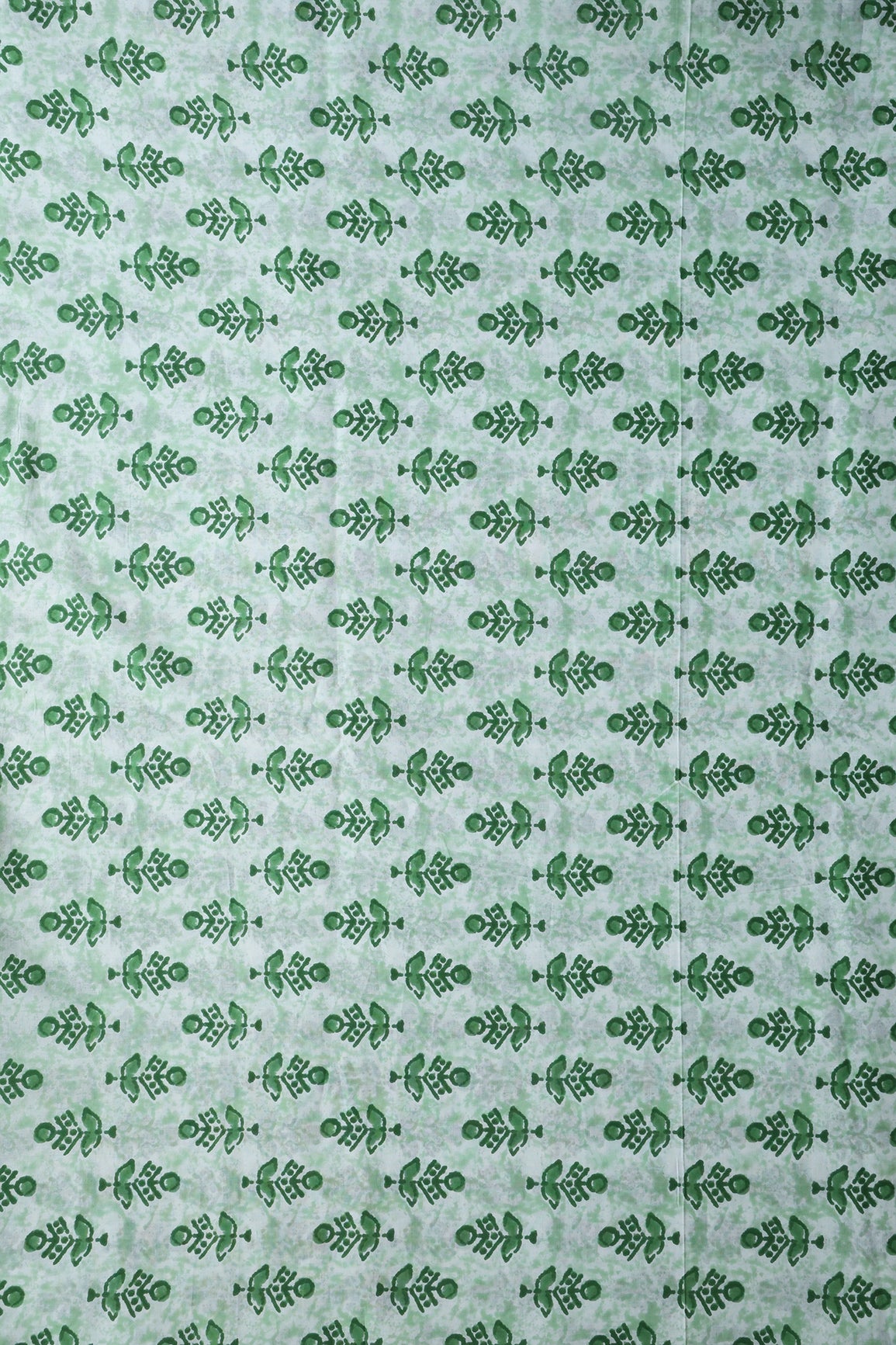 Green And Off White Floral Print On Pure Cotton Fabric