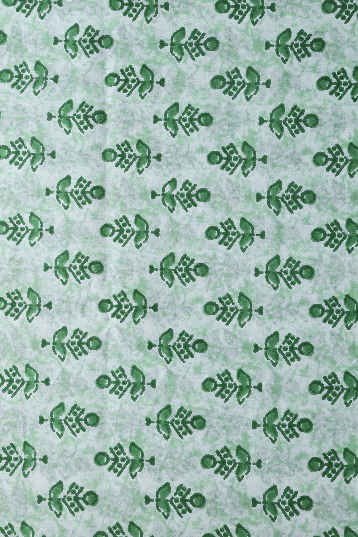 Green And Off White Floral Print On Pure Cotton Fabric