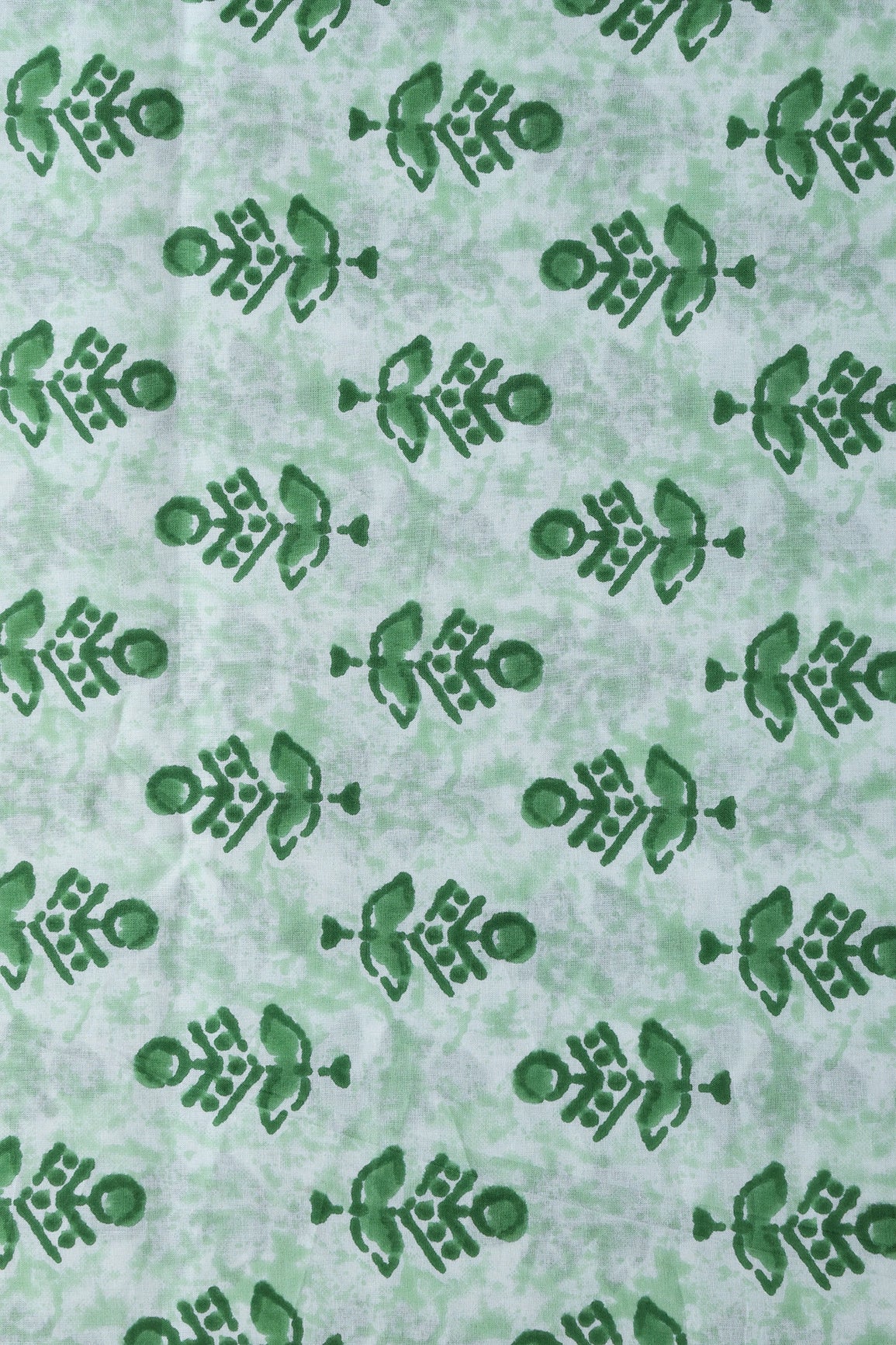 Green And Off White Floral Print On Pure Cotton Fabric