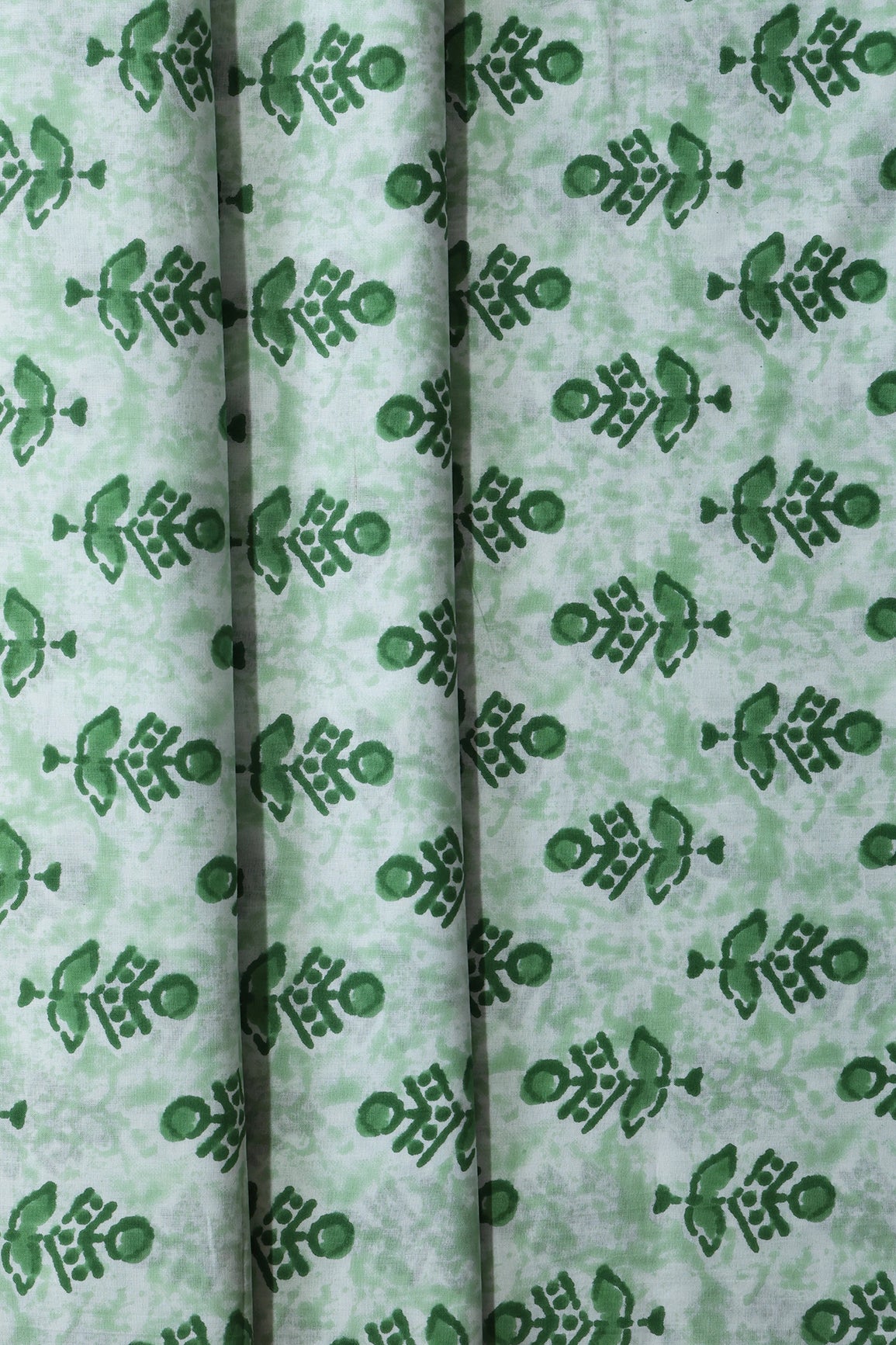 Green And Off White Floral Print On Pure Cotton Fabric