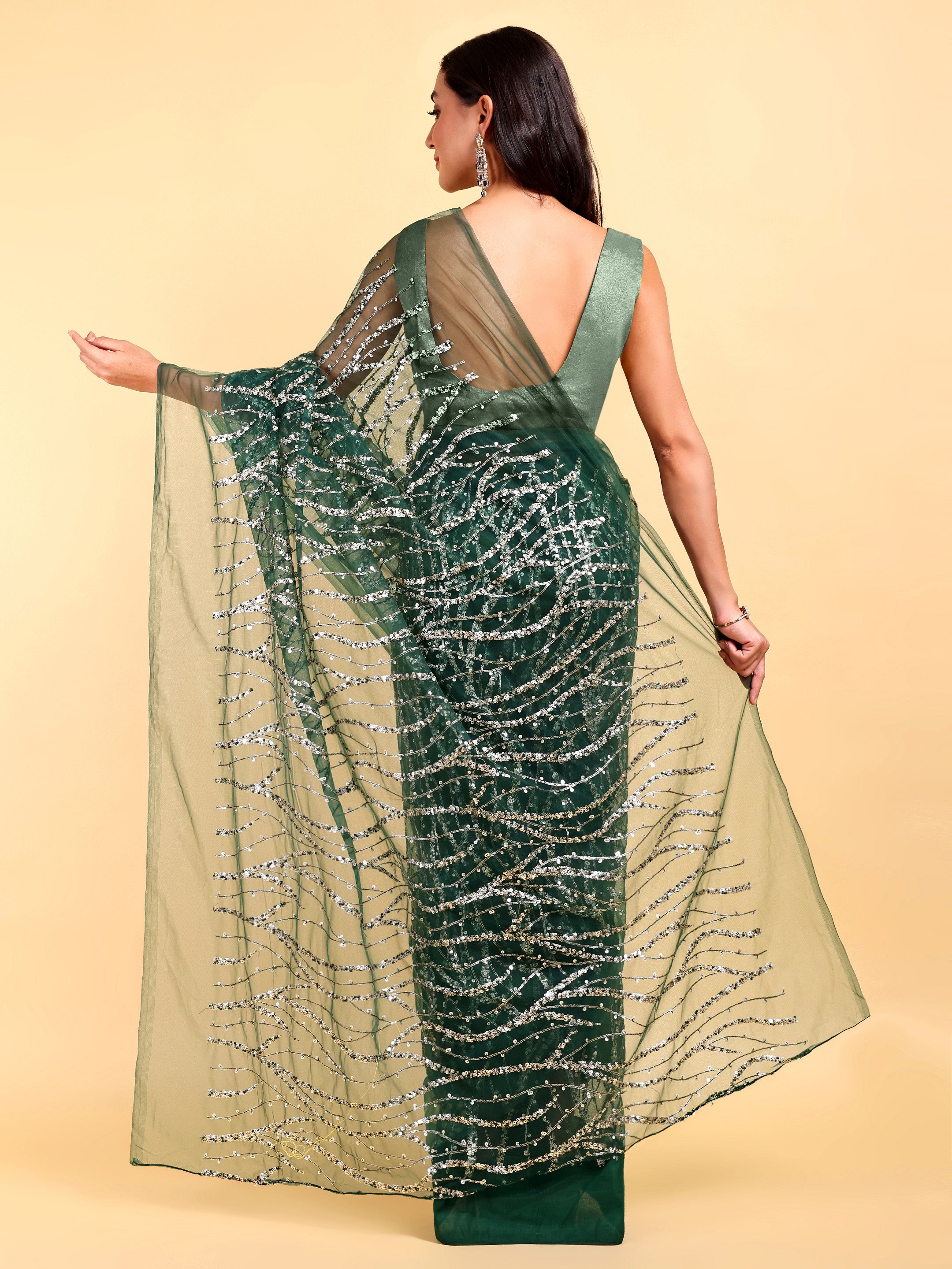 Bottle Green Saree Set (2 Piece)