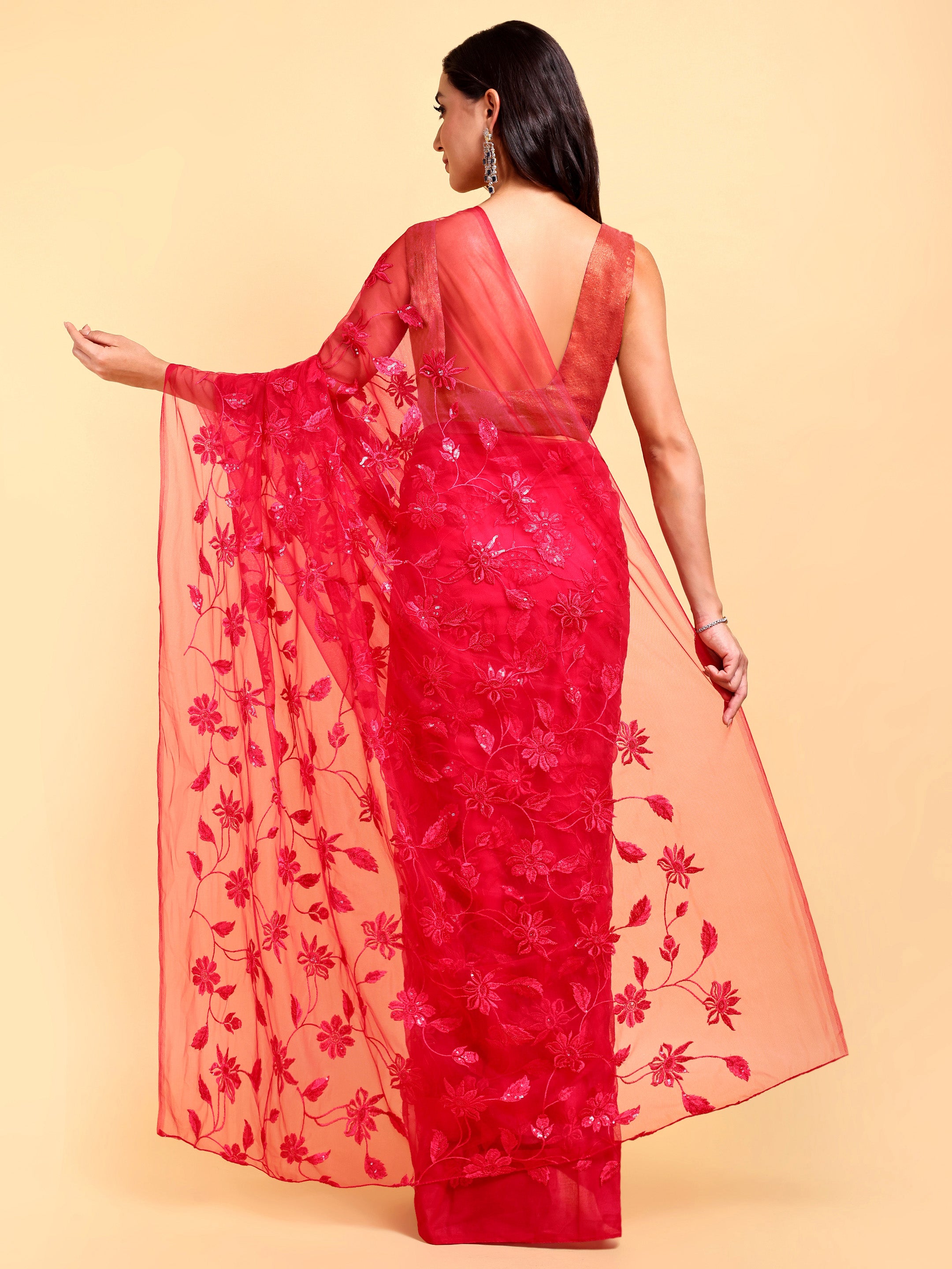 Cherry Red Saree Set (2 Piece)