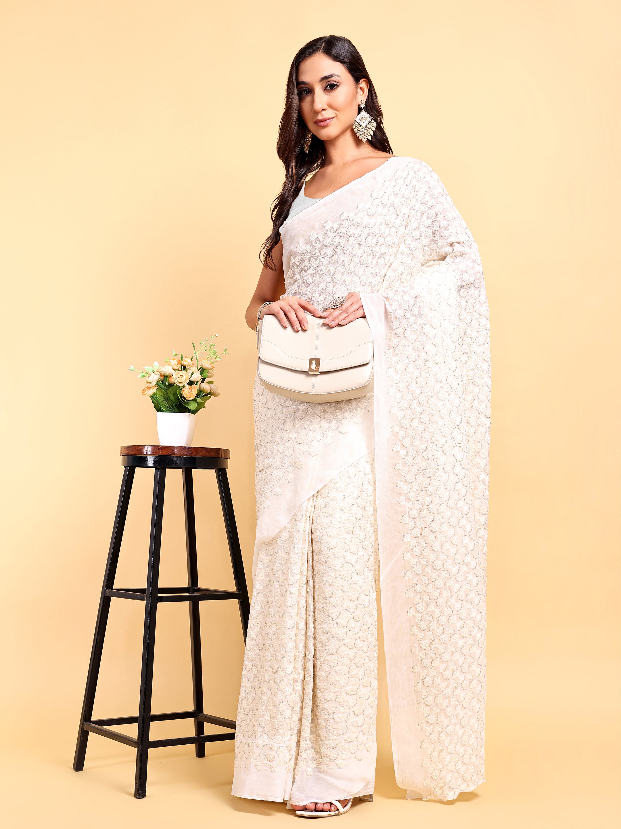 White Saree Set (2 Piece)