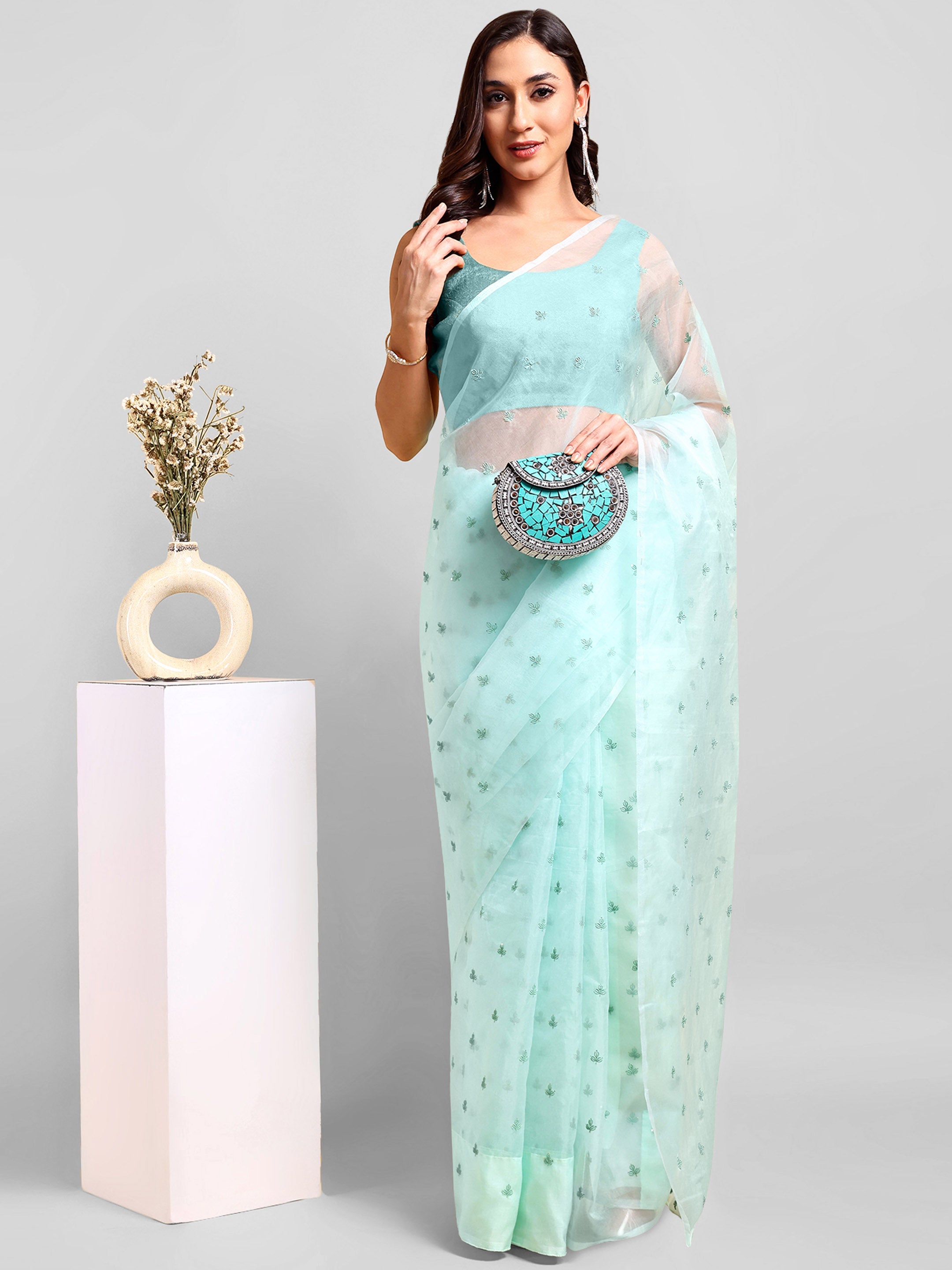 Sea Green Saree Set (2 Piece)