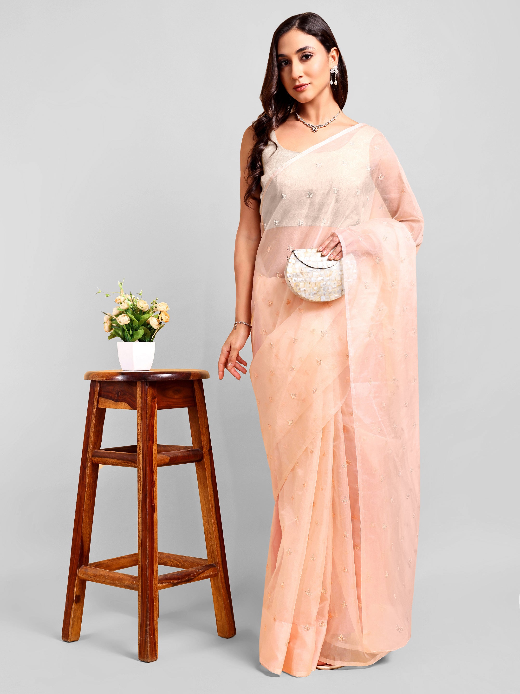 Peach Saree Set (2 Piece)