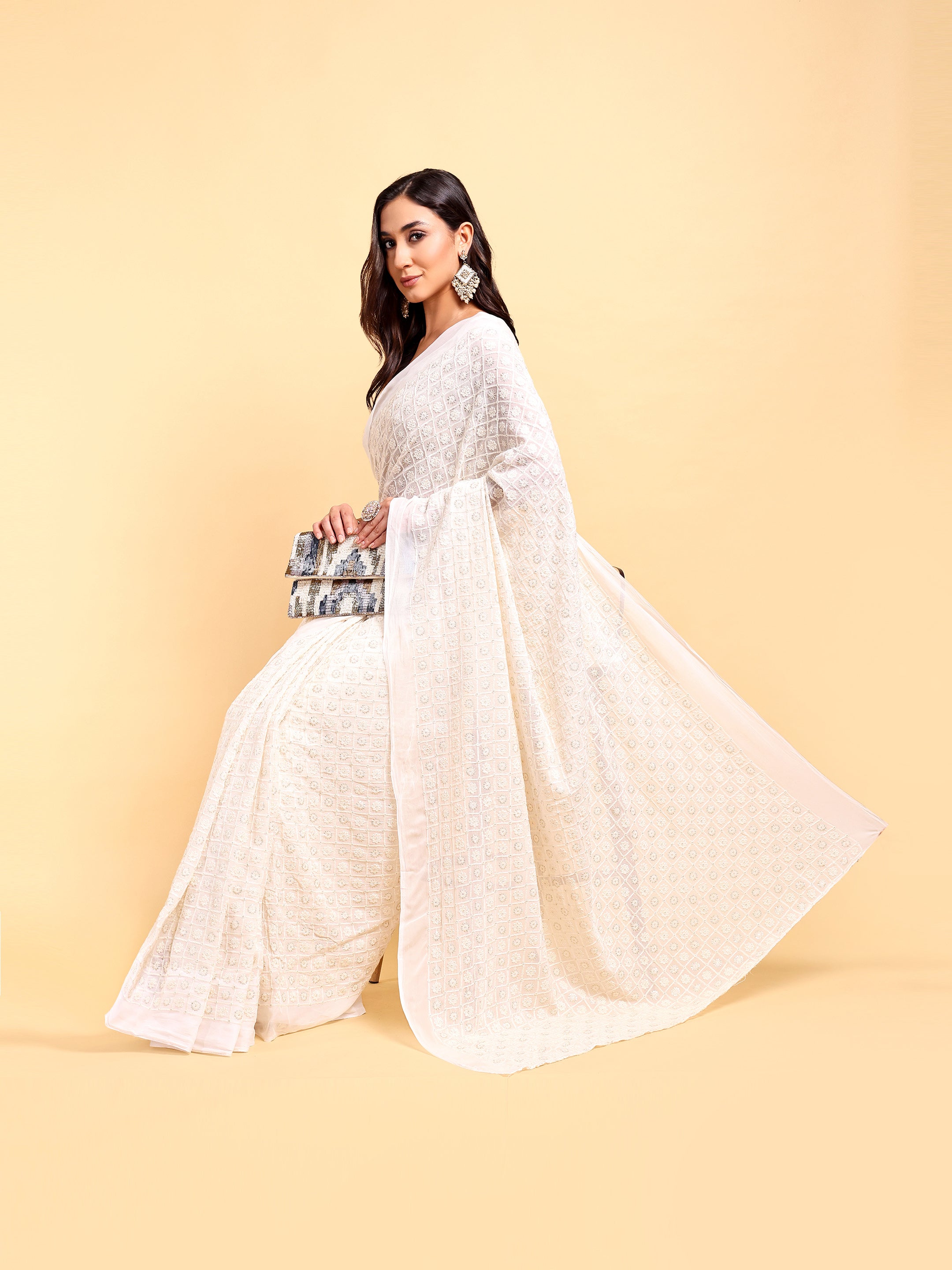 White Saree Set (2 Piece)