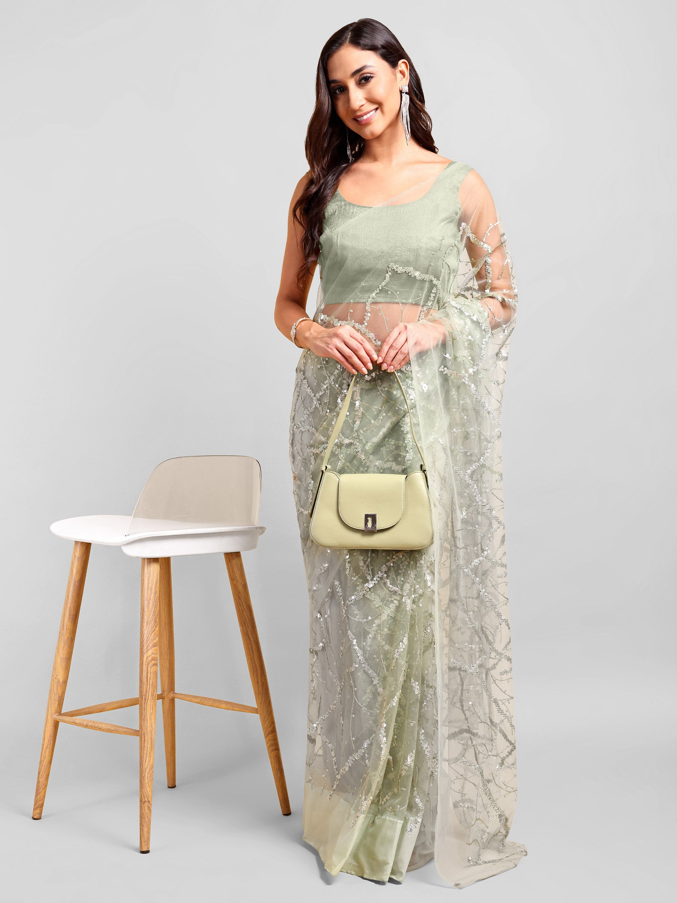 Light Olive Saree Set (2 Piece)