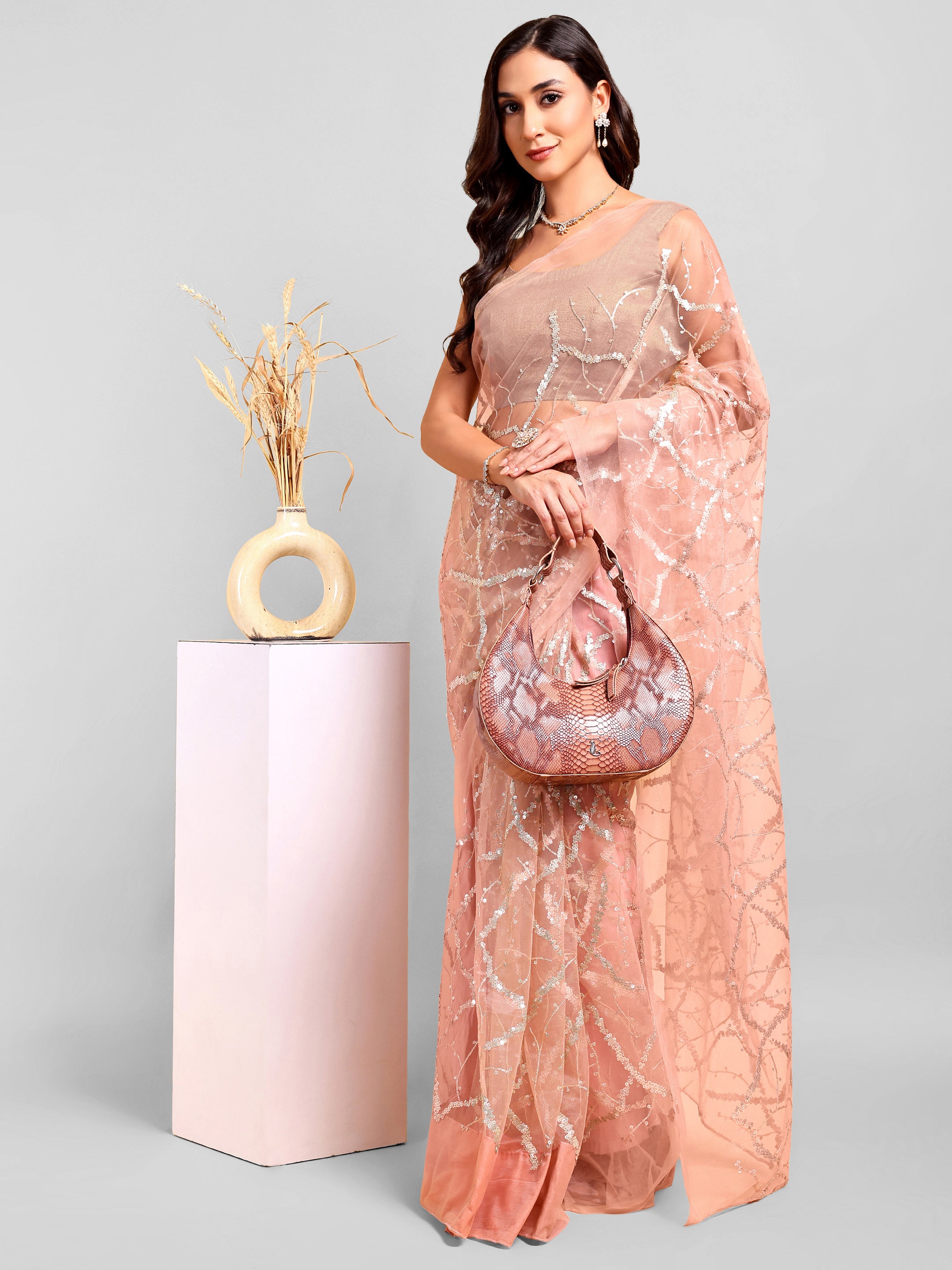 Light Pink Saree Set (2 Piece)