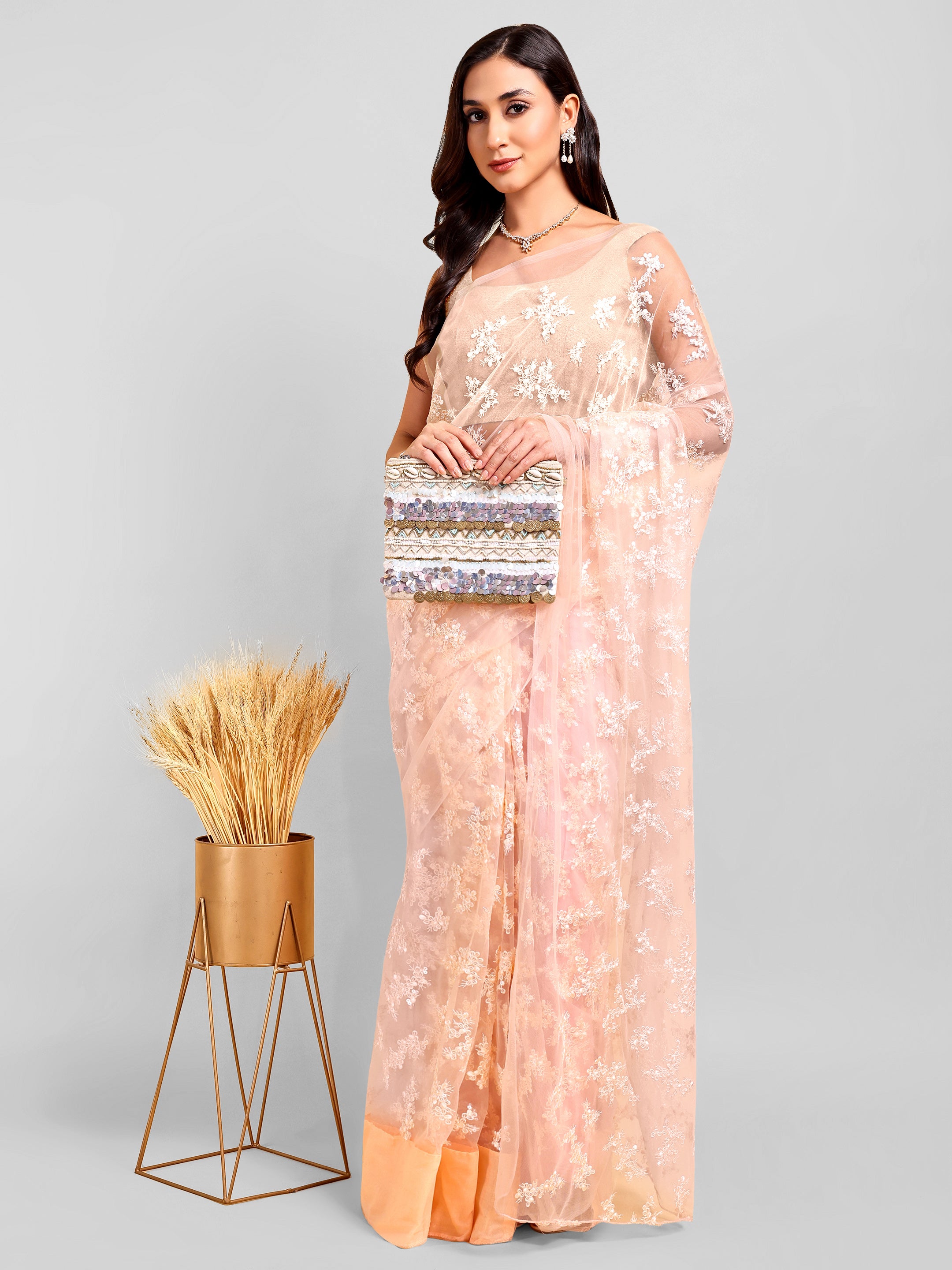 Peach Saree Set (2 Piece)