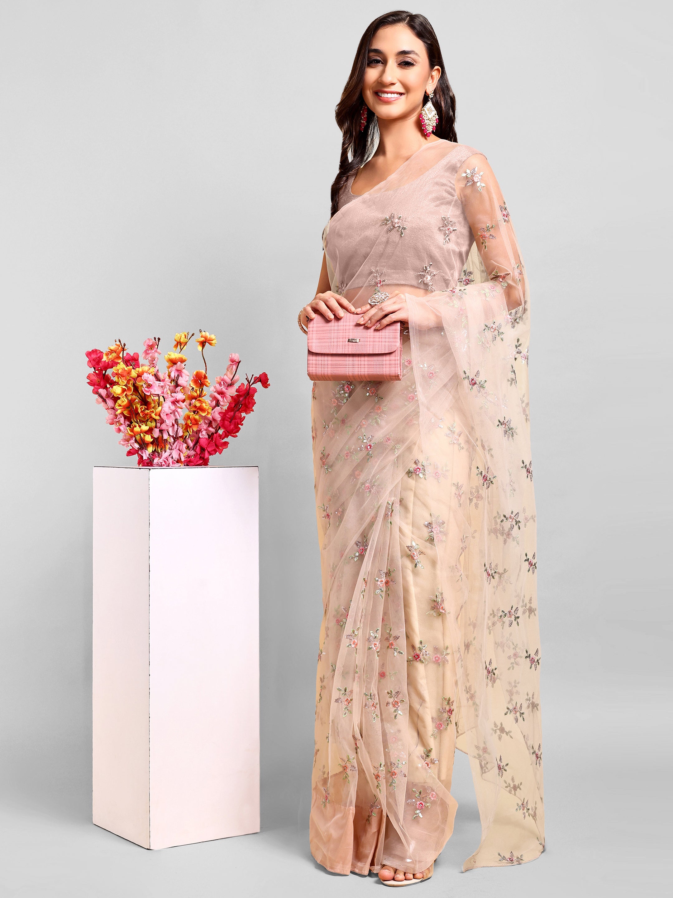 Light Beige Saree Set (2 Piece)