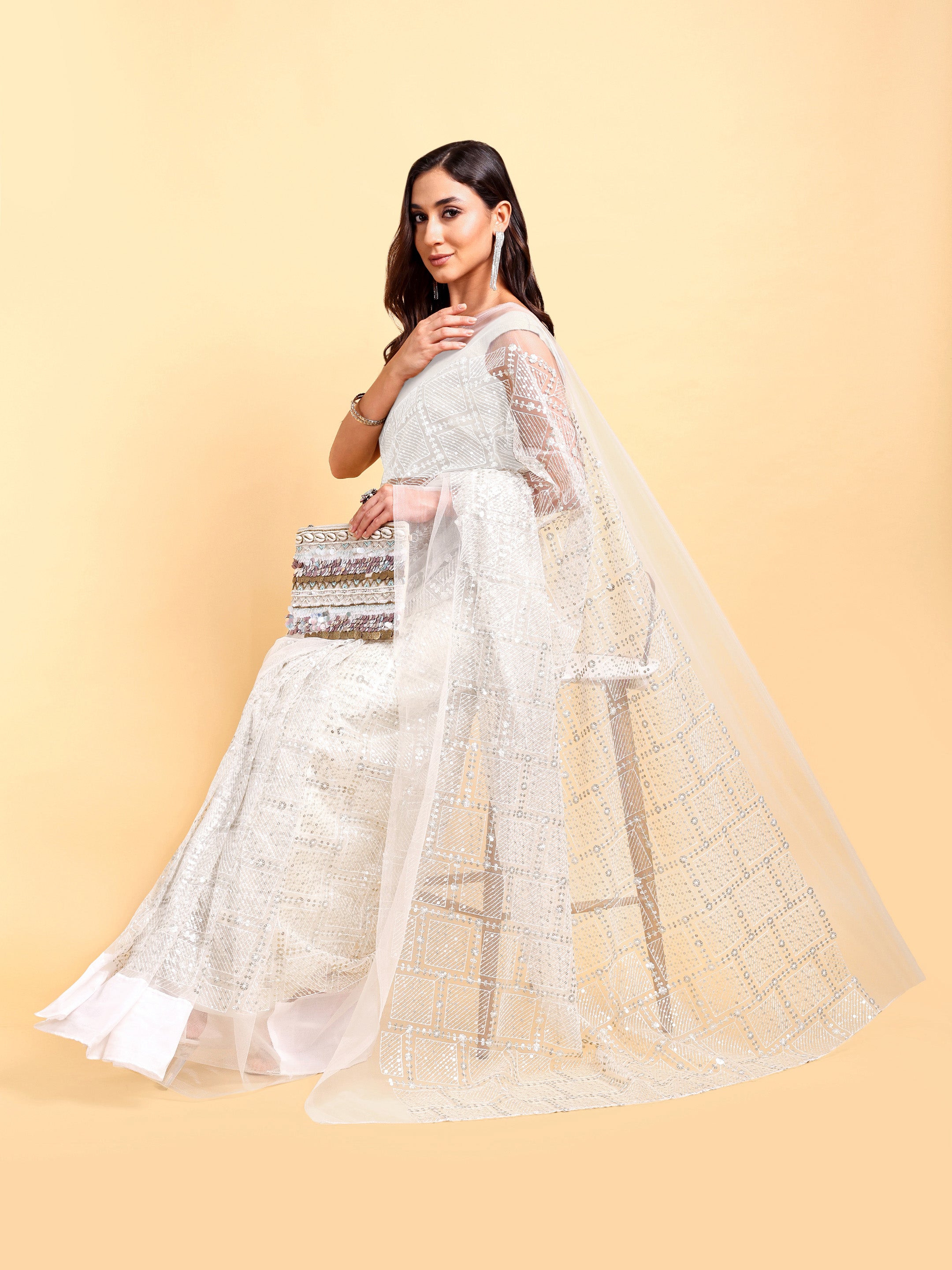 White Saree Set (2 Piece)