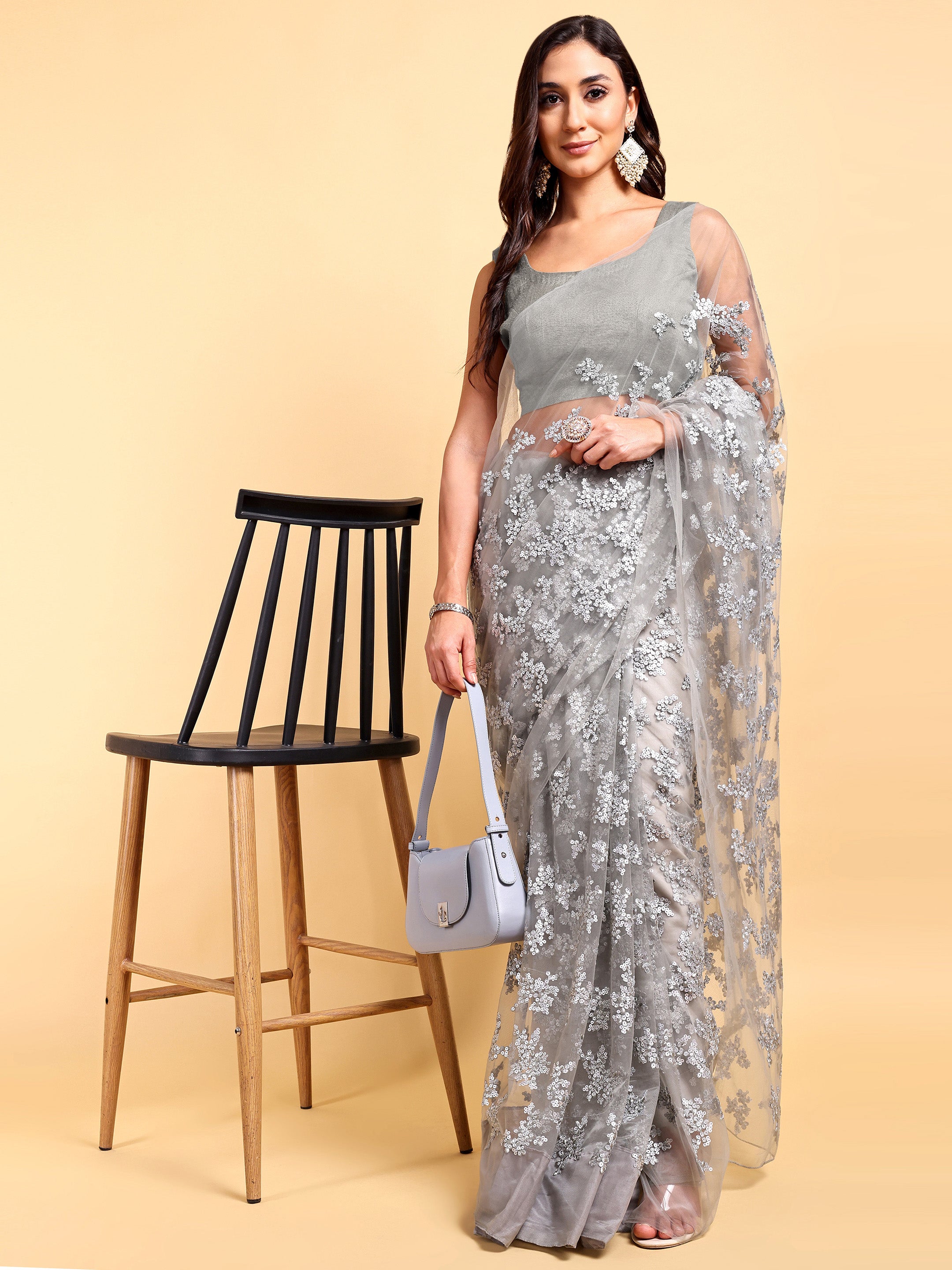 Grey Saree Set (2 Piece)