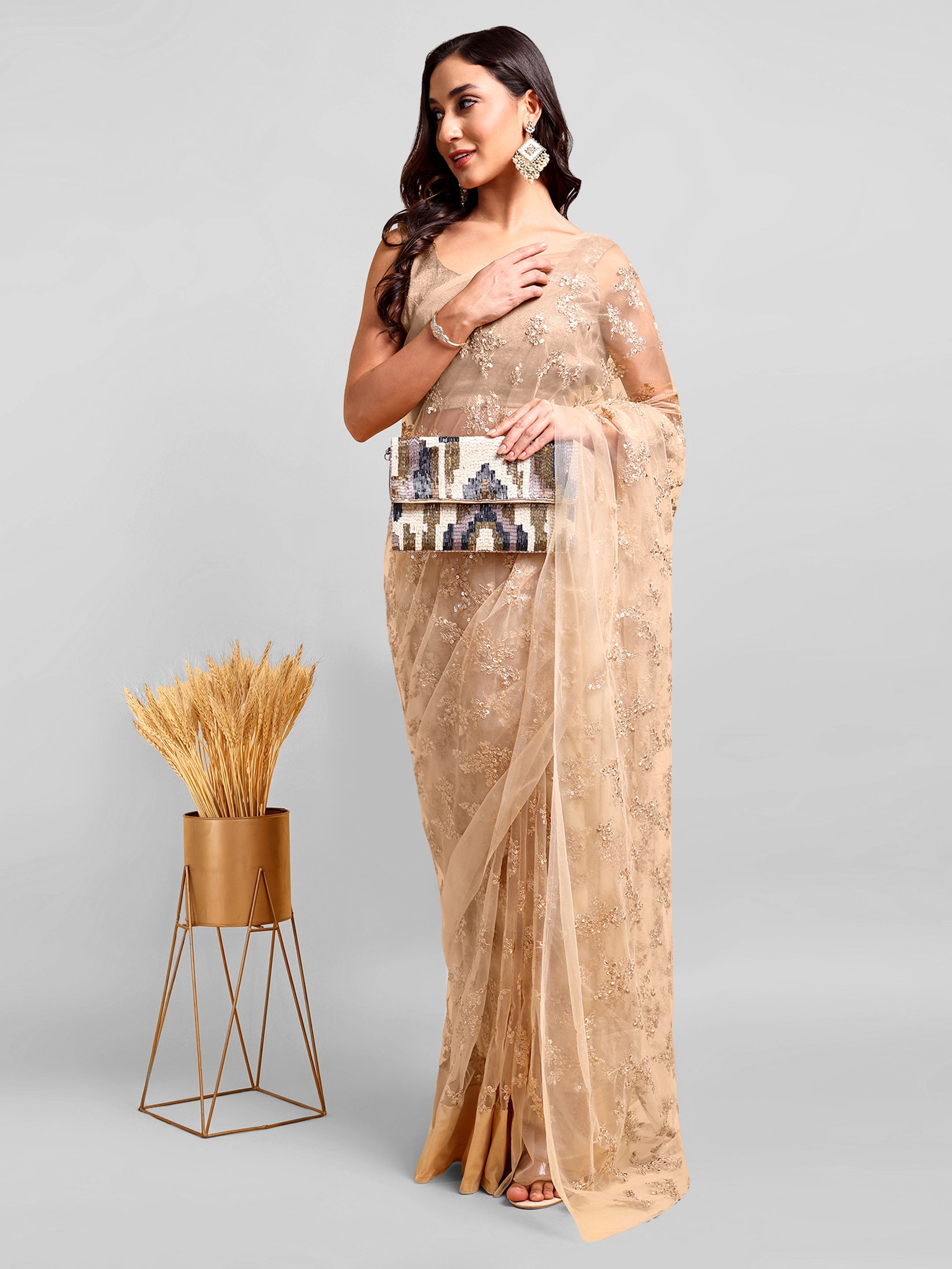 Beige Saree Set (2 Piece)