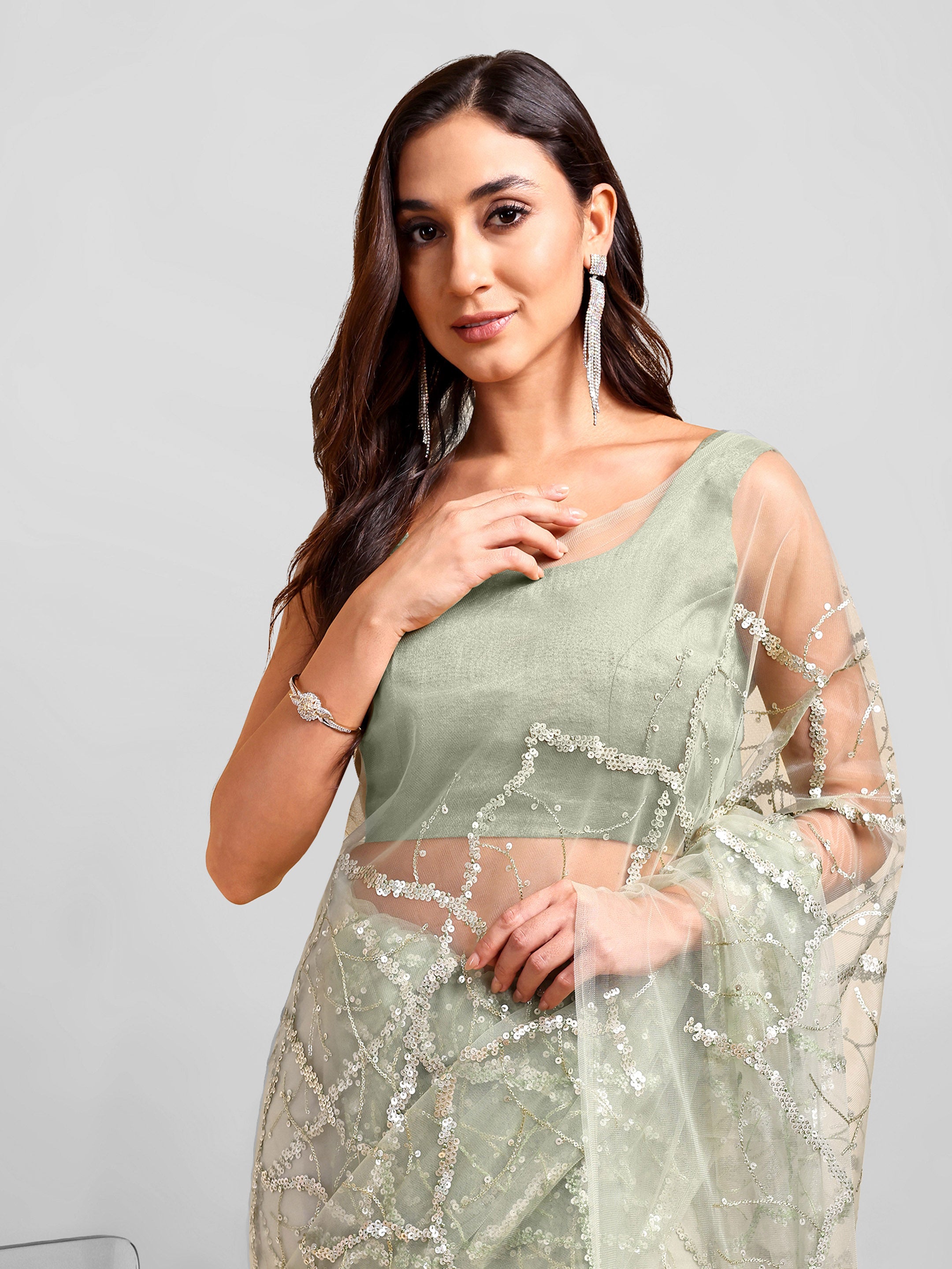 Light Olive Saree Set (2 Piece)