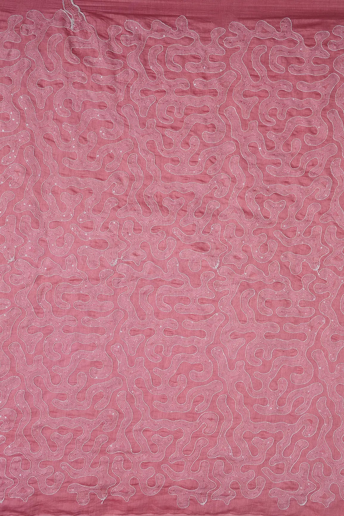 Water Sequins With Thread Appealing Abstract Embroidery On Dusty Pink Pure Mul Chanderi Silk Fabric