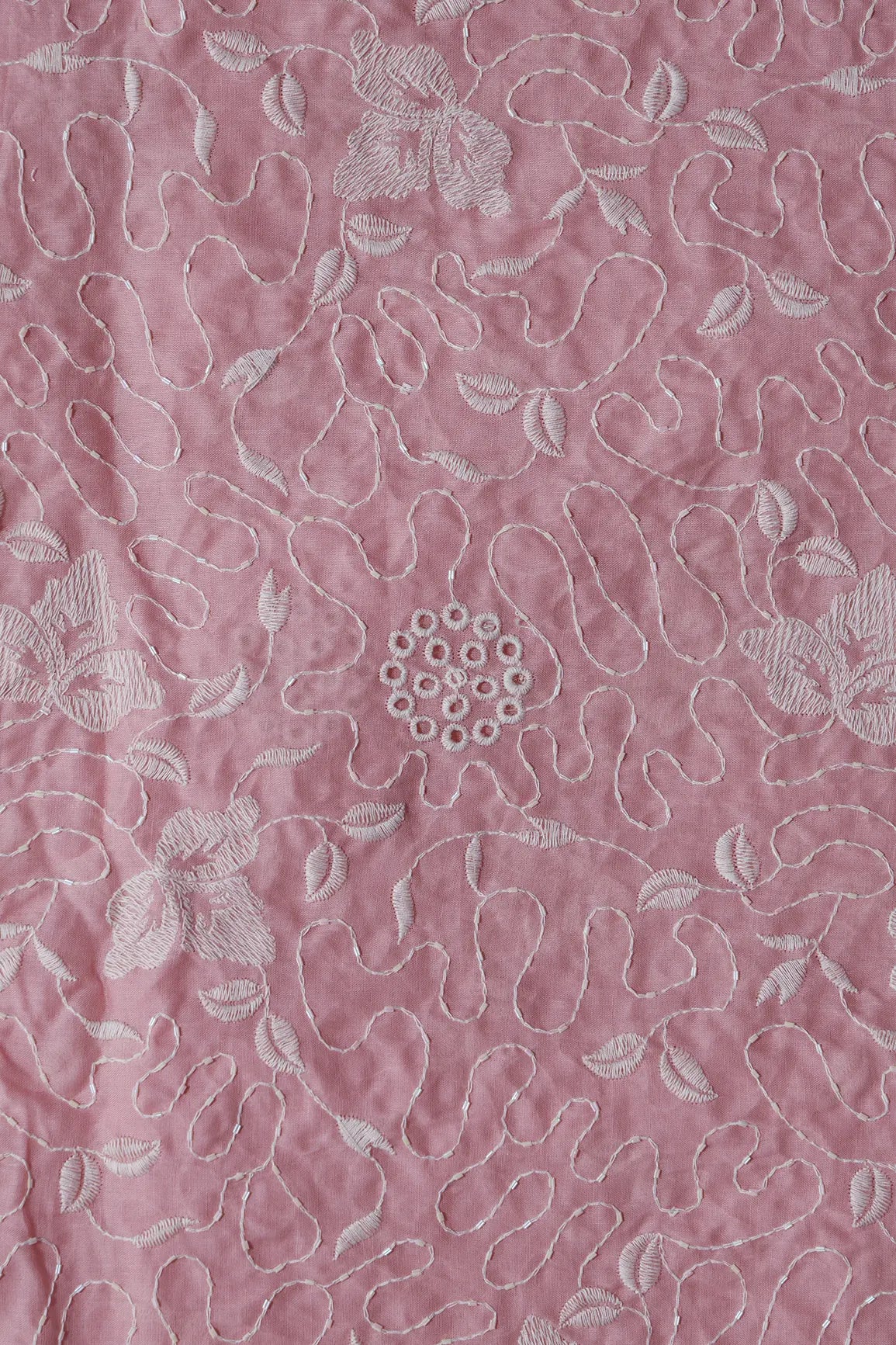 Heavy Boring Work With Beads Embroidery Design On Pastel Pink Pure Mul Cotton Fabric