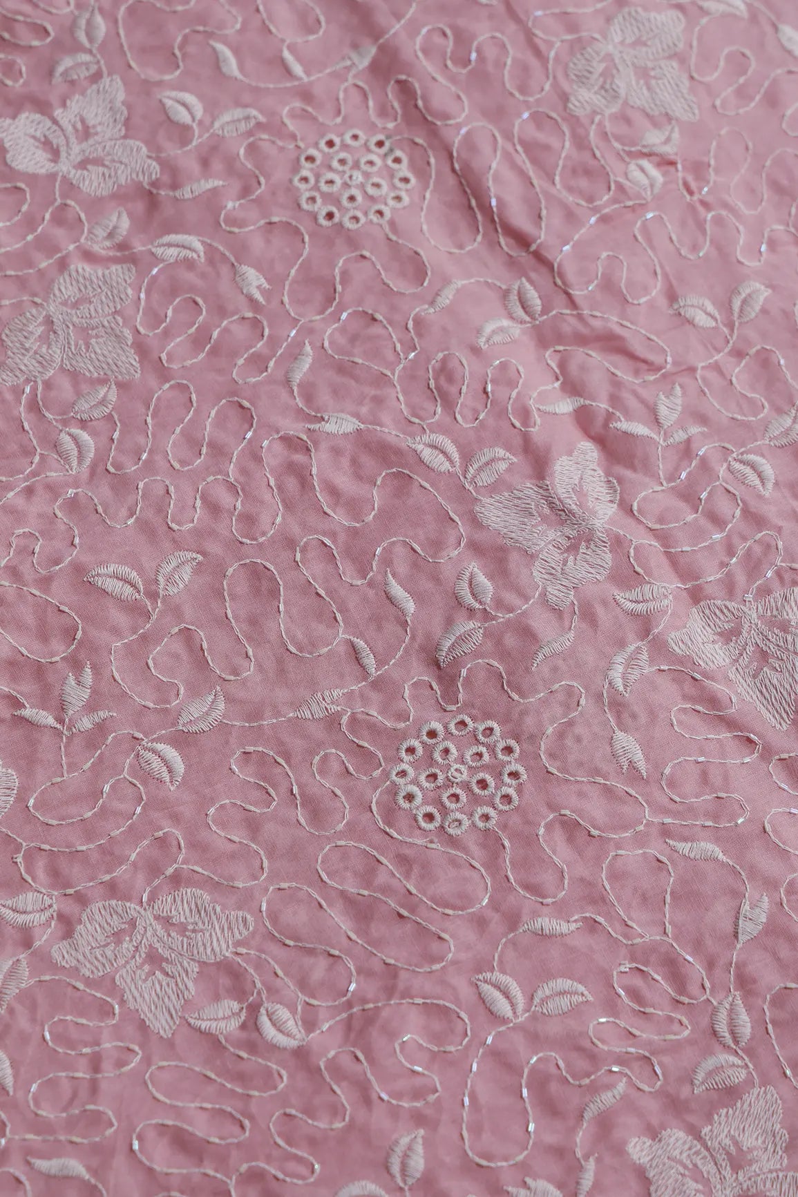 Heavy Boring Work With Beads Embroidery Design On Pastel Pink Pure Mul Cotton Fabric