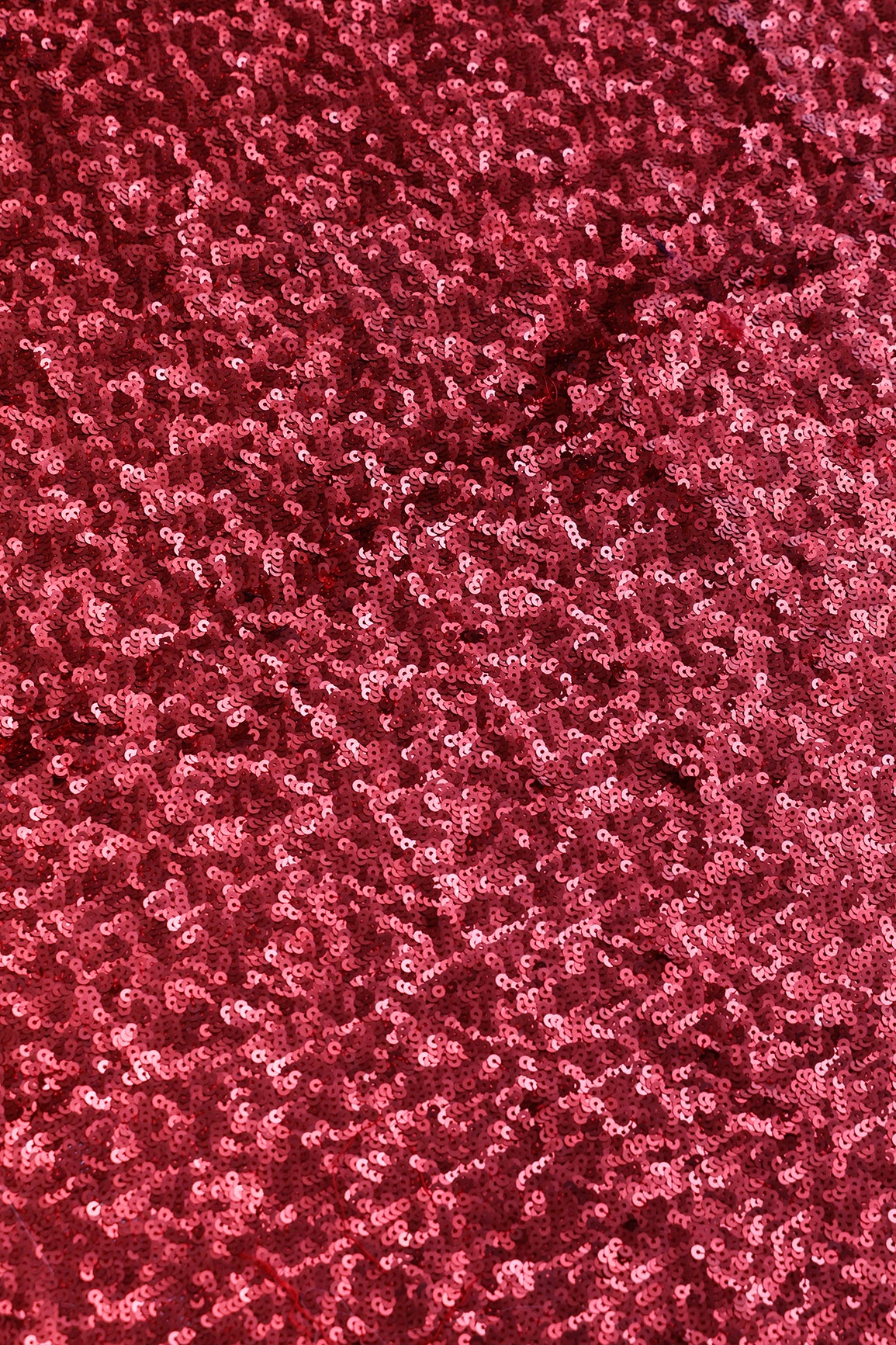 1 Meter Cut Piece Of Exclusive All Over Sequins Embroidery On Red Viscose Georgette Fabric