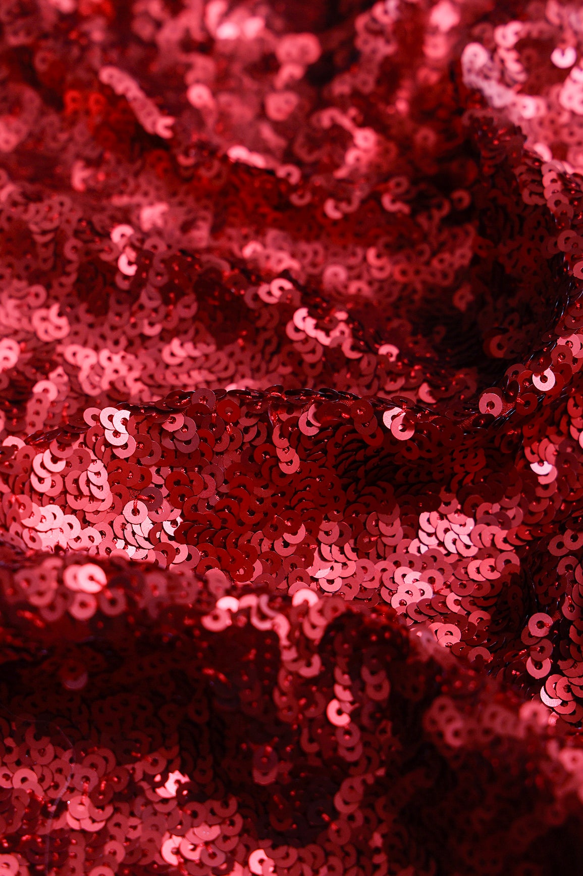 1 Meter Cut Piece Of Exclusive All Over Sequins Embroidery On Red Viscose Georgette Fabric