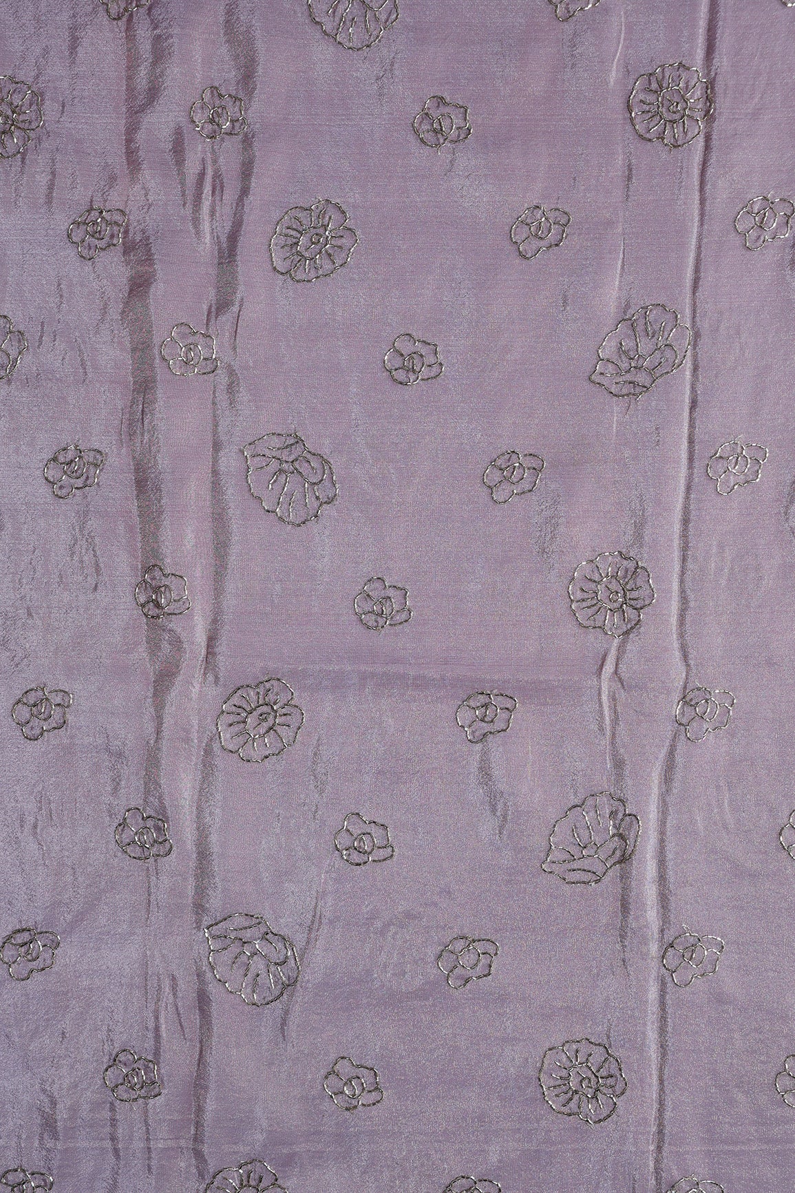 3.50 Meter Cut Piece Of Cut Dana Beads Floral Embroidery Work On Lilac Pure Viscose Zari Tissue Fabric
