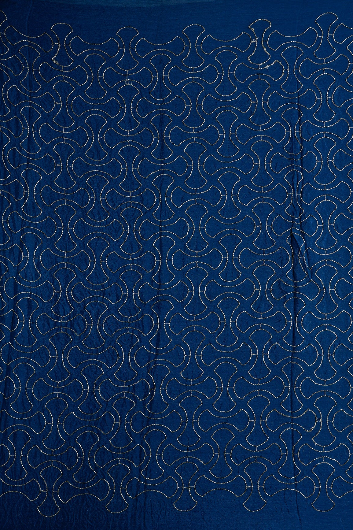 2.50 Meter Cut Piece Of Cut Dana Beads Appealing Abstract Embroidery Work On Rama Chinnon Chiffon Fabric