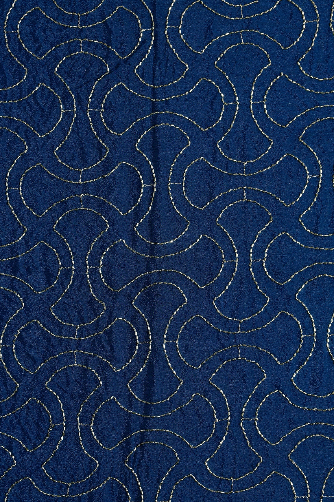 2.50 Meter Cut Piece Of Cut Dana Beads Appealing Abstract Embroidery Work On Rama Chinnon Chiffon Fabric