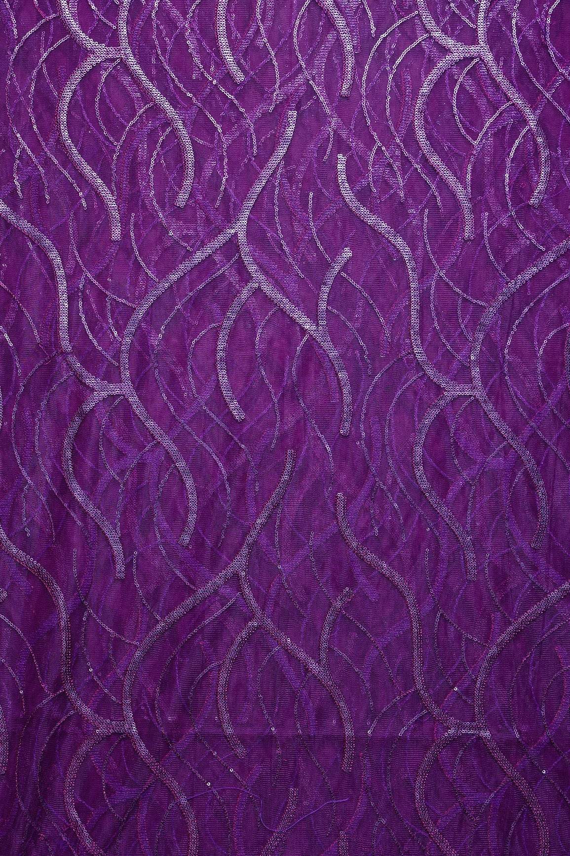 3 Meter Cut Piece Of Wine Thread With Sequins Abstract Embroidery Work On Wine Soft Net Fabric