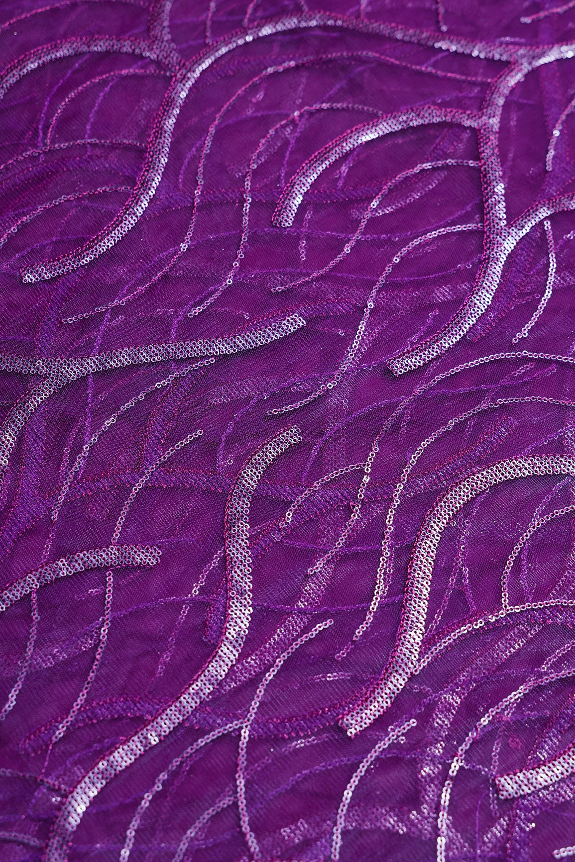 3 Meter Cut Piece Of Wine Thread With Sequins Abstract Embroidery Work On Wine Soft Net Fabric