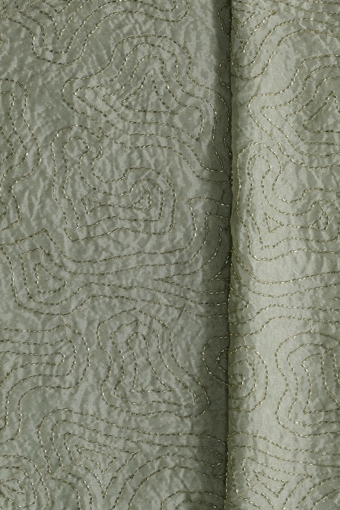 Cut Dana Beads Appealing Abstract Embroidery Work On Olive Chinnon Chiffon Fabric