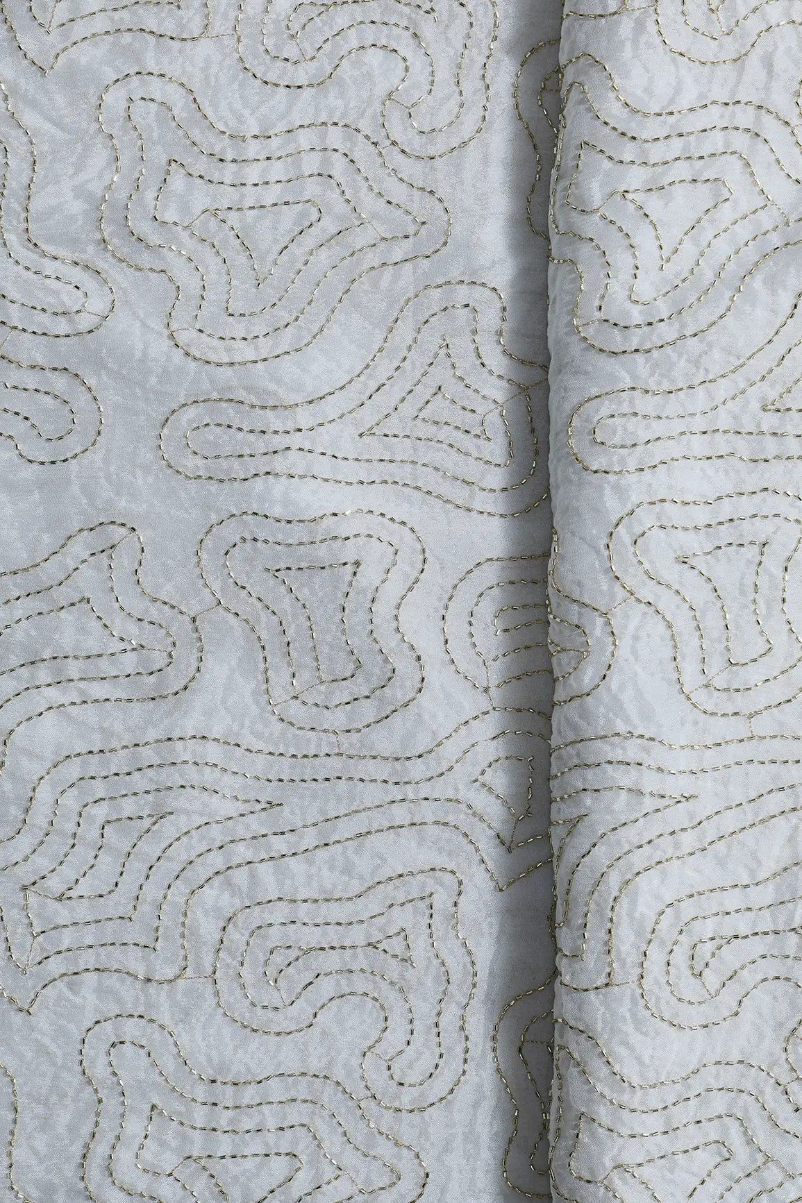 Cut Dana Beads Appealing Abstract Embroidery Work On Dyeable White Chinnon Chiffon Fabric