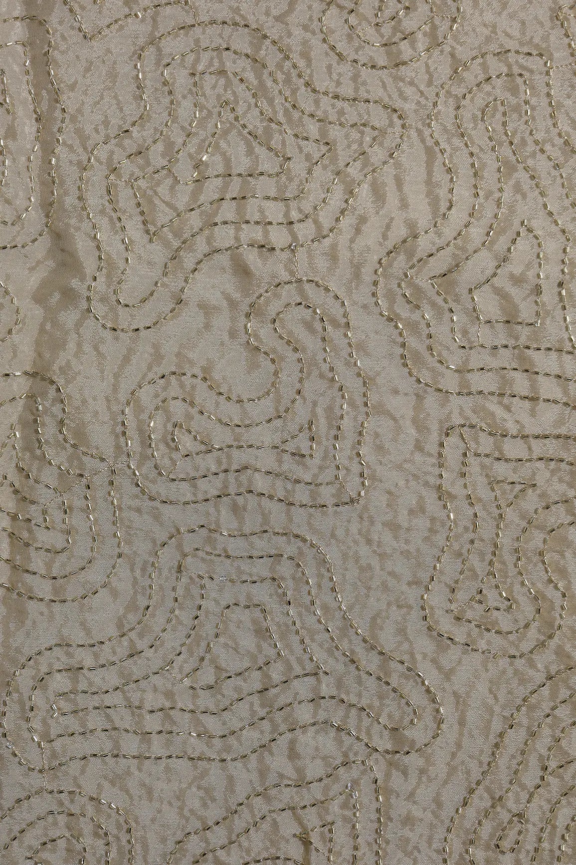 Cut Dana Beads Appealing Abstract Embroidery Work On Beige Chinnon Chiffon Fabric
